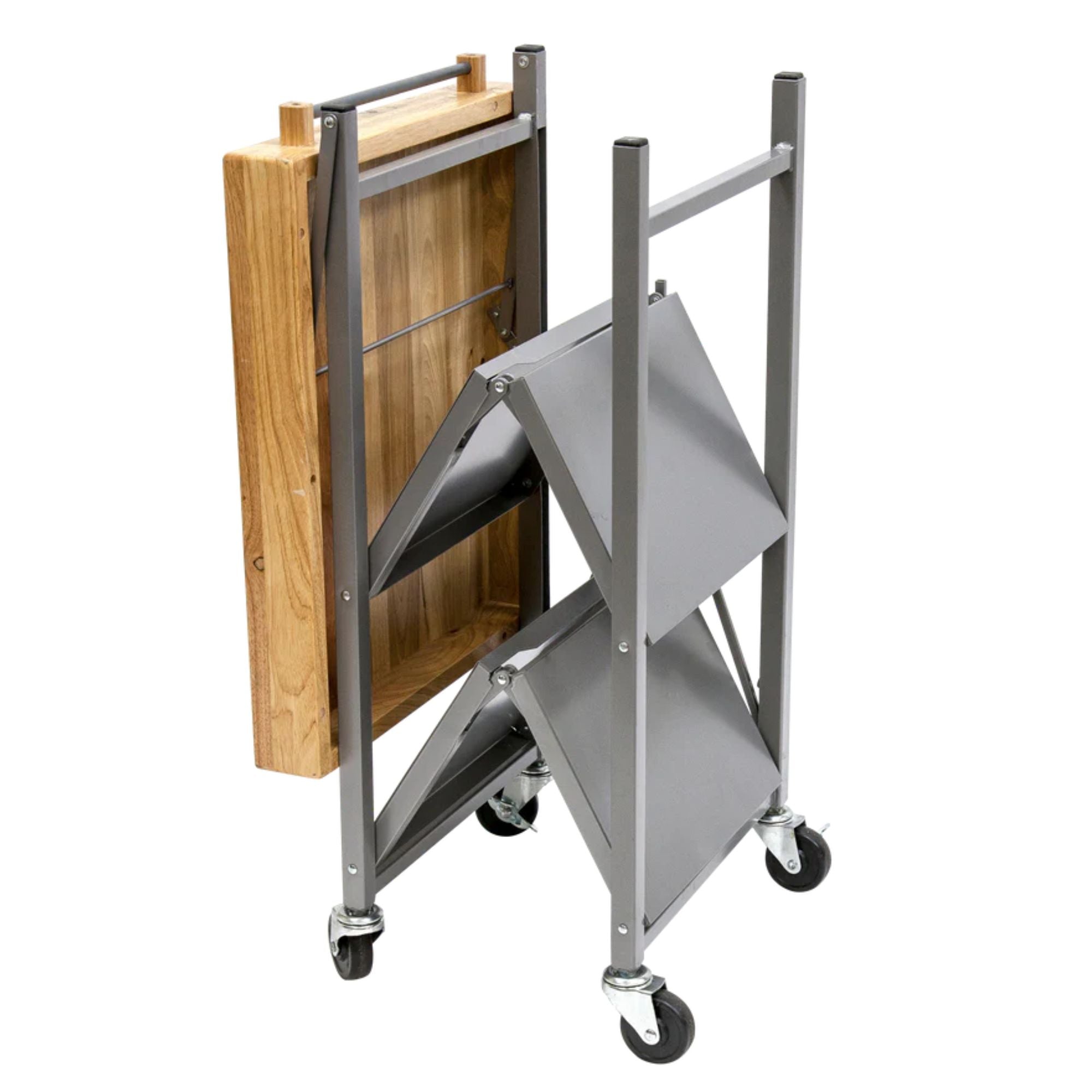 Origami Foldable Kitchen Island Cart, Wheeled Rolling Storage Cart with Shelves - Smart-nests