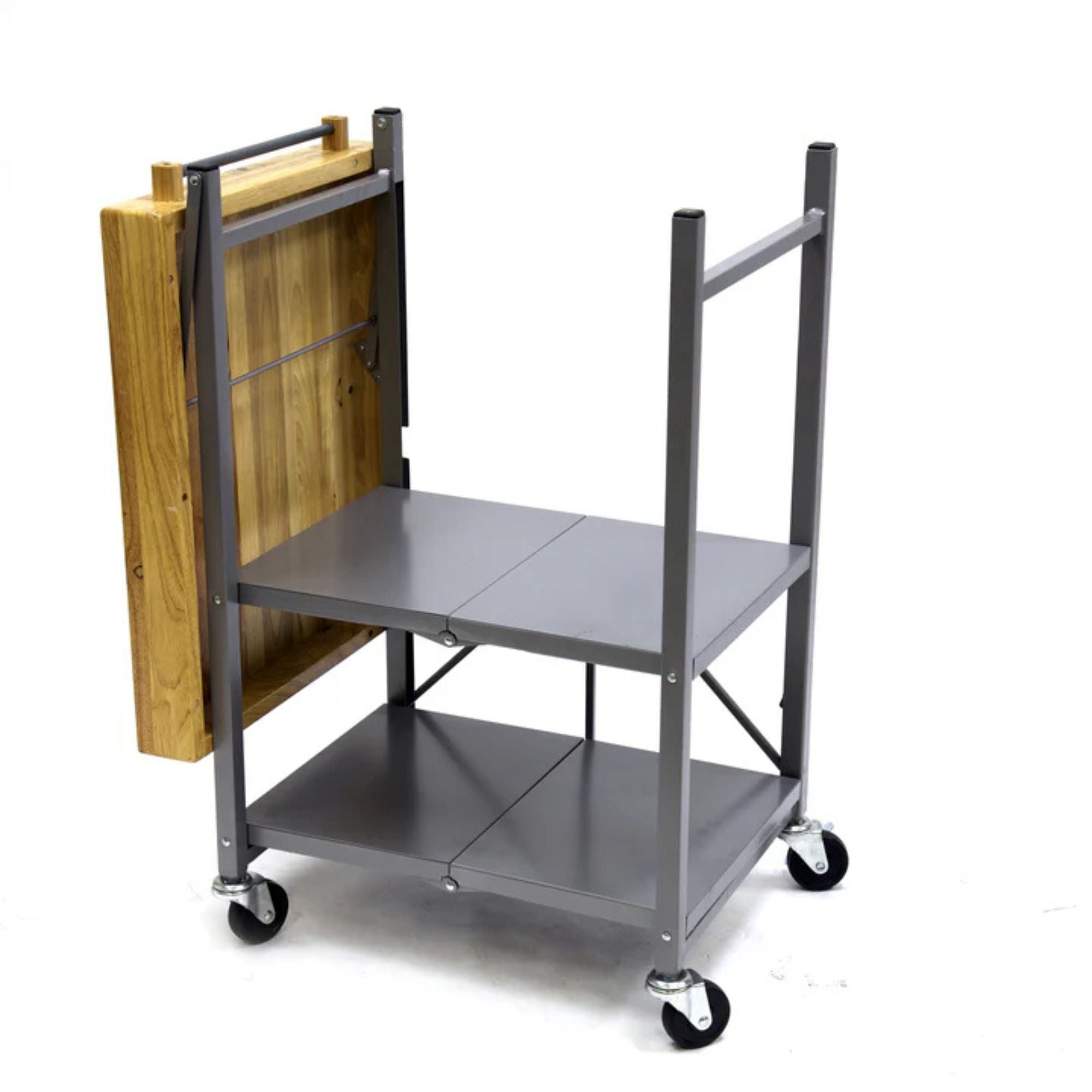 Origami Foldable Kitchen Island Cart, Wheeled Rolling Storage Cart with Shelves - Smart-nests