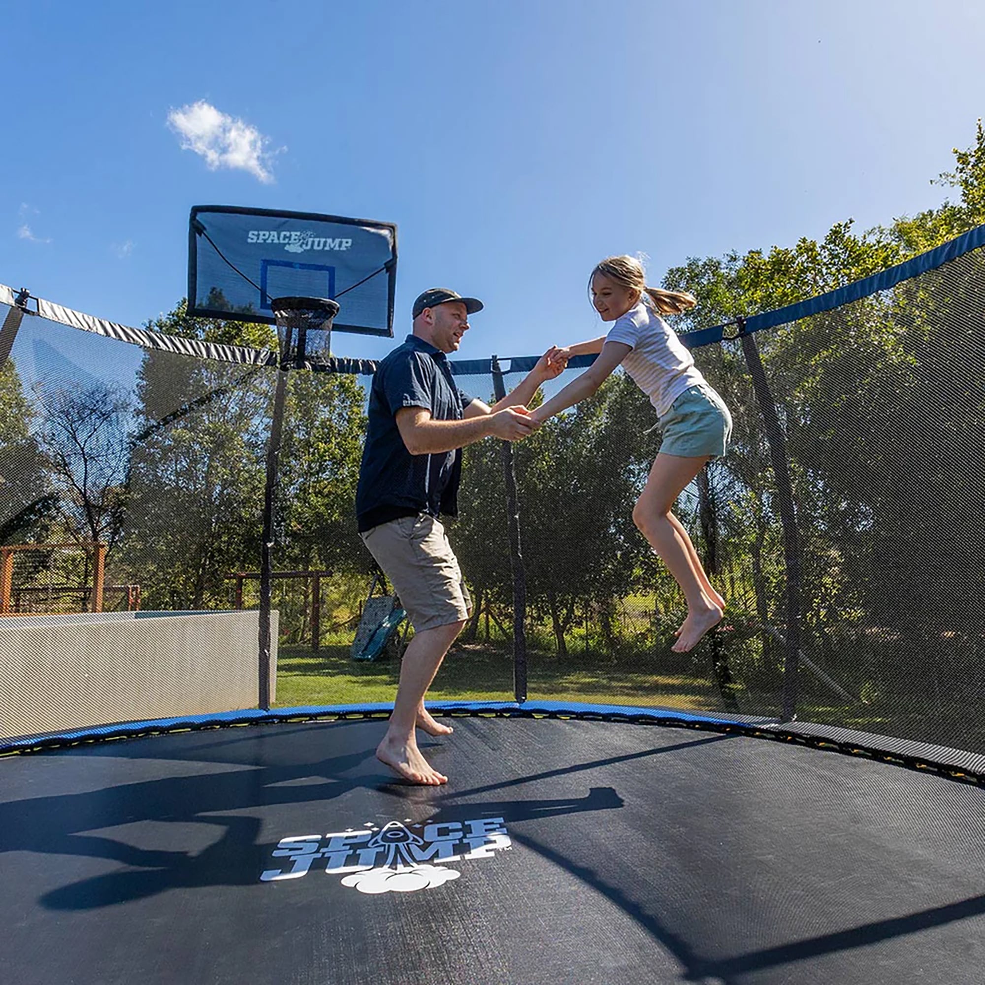 SpaceJump Lunar 8 Foot Trampoline, Outdoor Round Bouncer with Safety Net, Black - Smart-nests