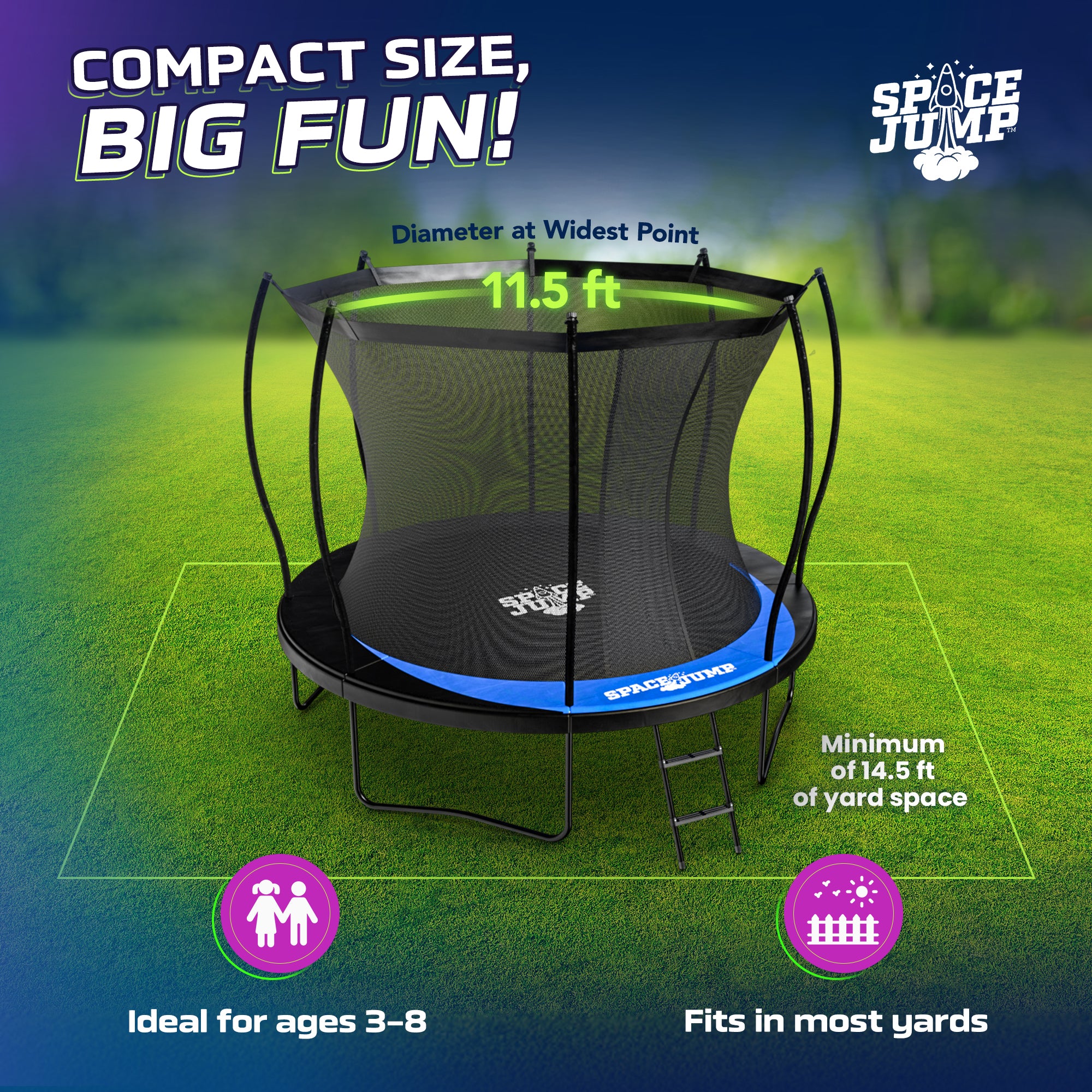 SpaceJump Lunar 10 Foot Trampoline, Outdoor Round Bouncer with Safety Net, Black - Smart-nests