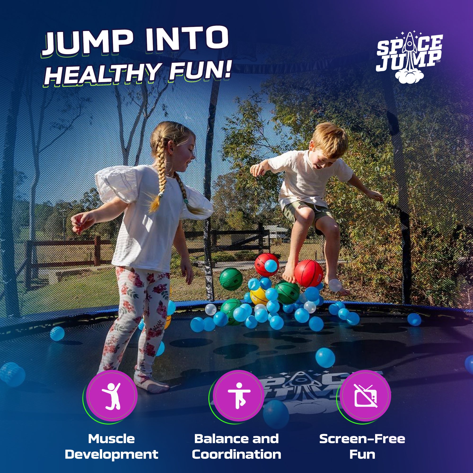 SpaceJump Lunar 10 Foot Trampoline, Outdoor Round Bouncer with Safety Net, Black - Smart-nests