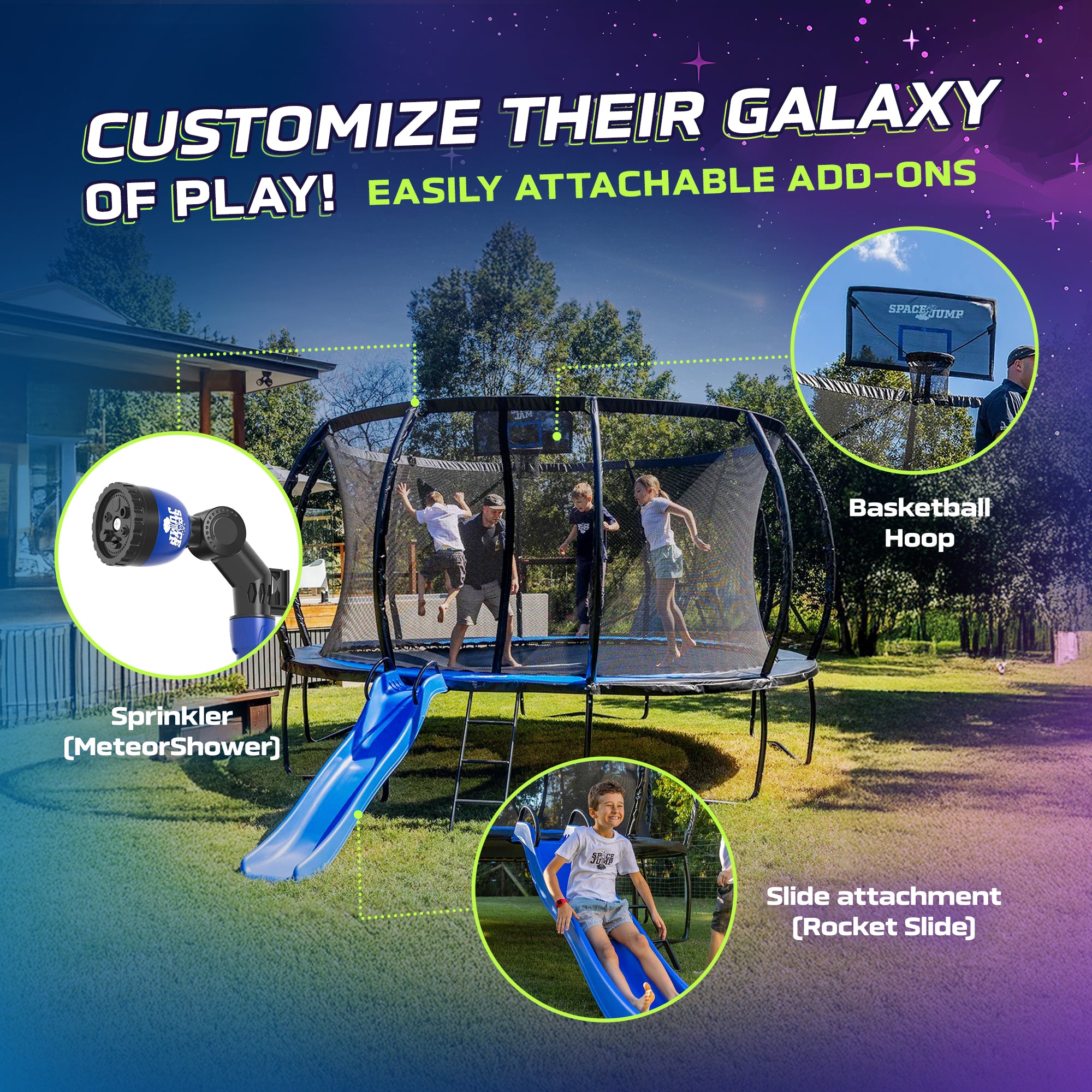 SpaceJump Lunar 10 Foot Trampoline, Outdoor Round Bouncer with Safety Net, Black - Smart-nests