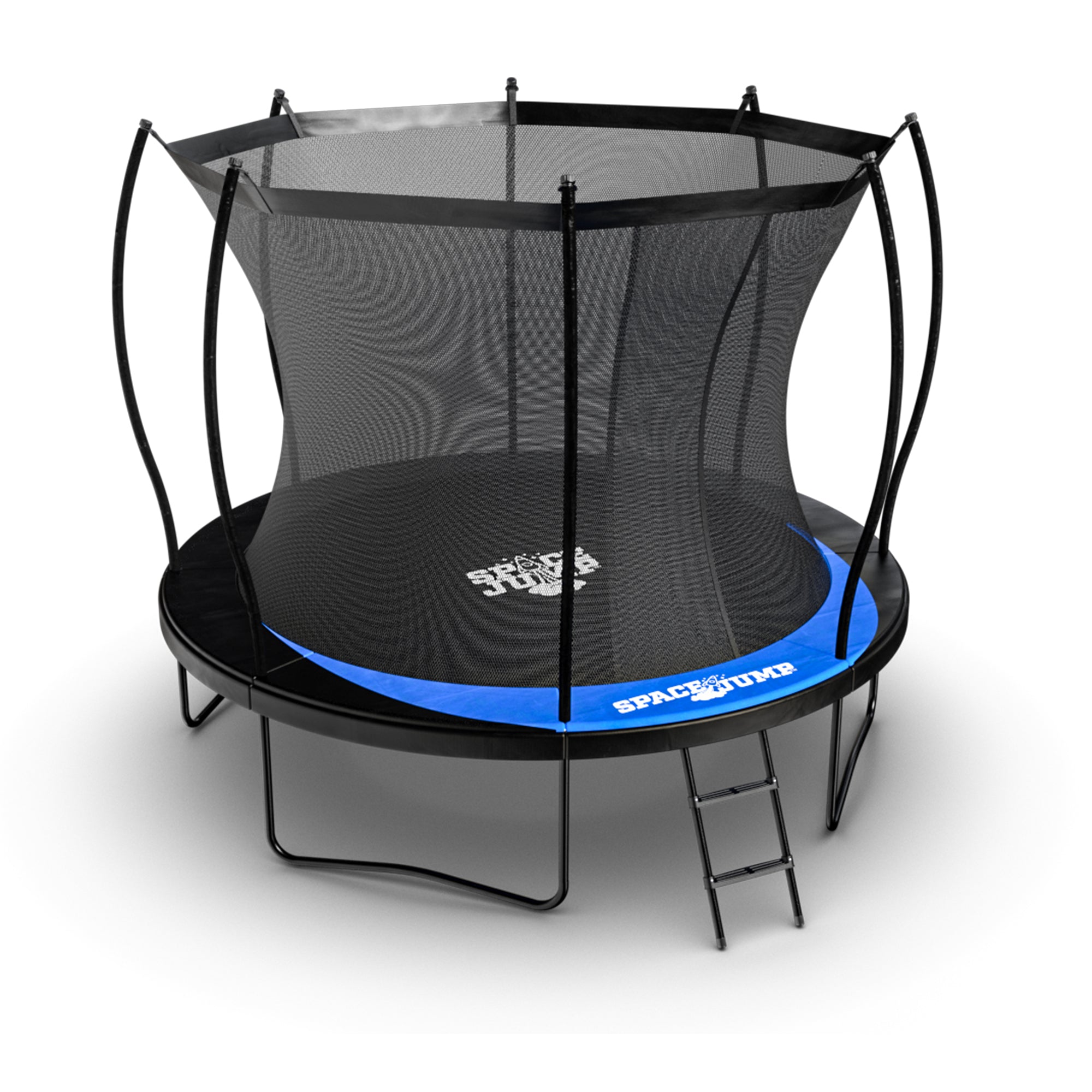 SpaceJump Lunar 10 Foot Trampoline, Outdoor Round Bouncer with Safety Net, Black - Smart-nests