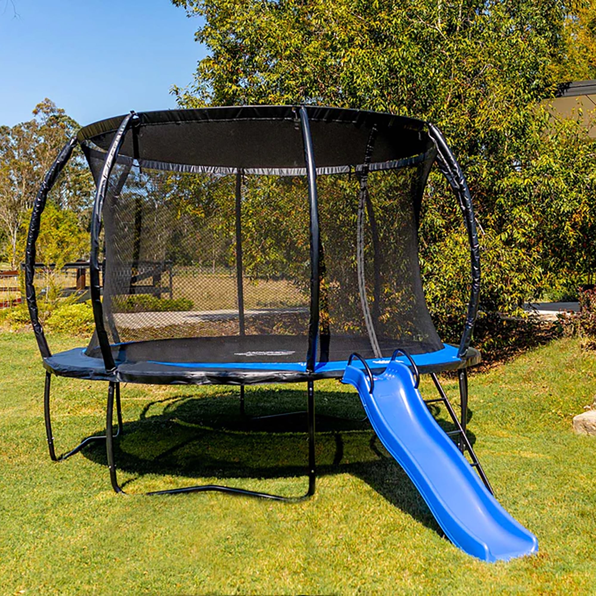 SpaceJump Lunar 12 Foot Trampoline, Outdoor Round Bouncer with Safety Net, Black - Smart-nests