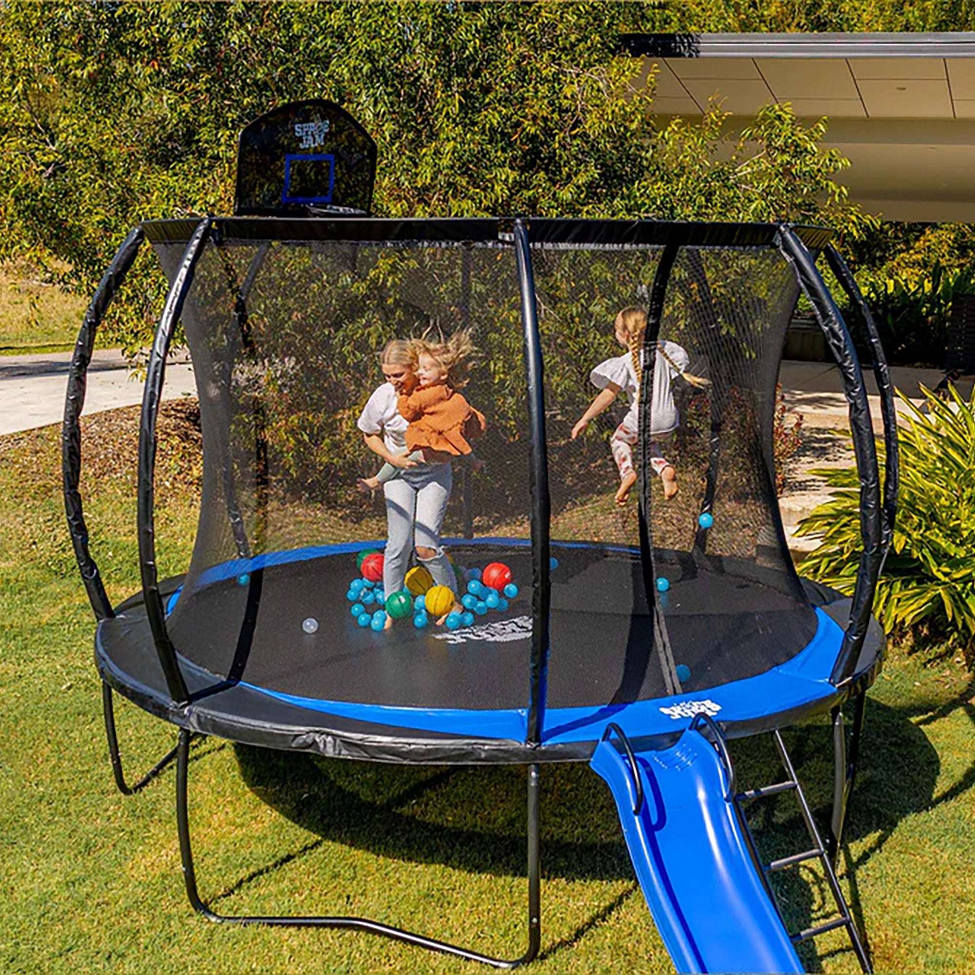 SpaceJump Lunar 12 Foot Trampoline, Outdoor Round Bouncer with Safety Net, Black - Smart-nests