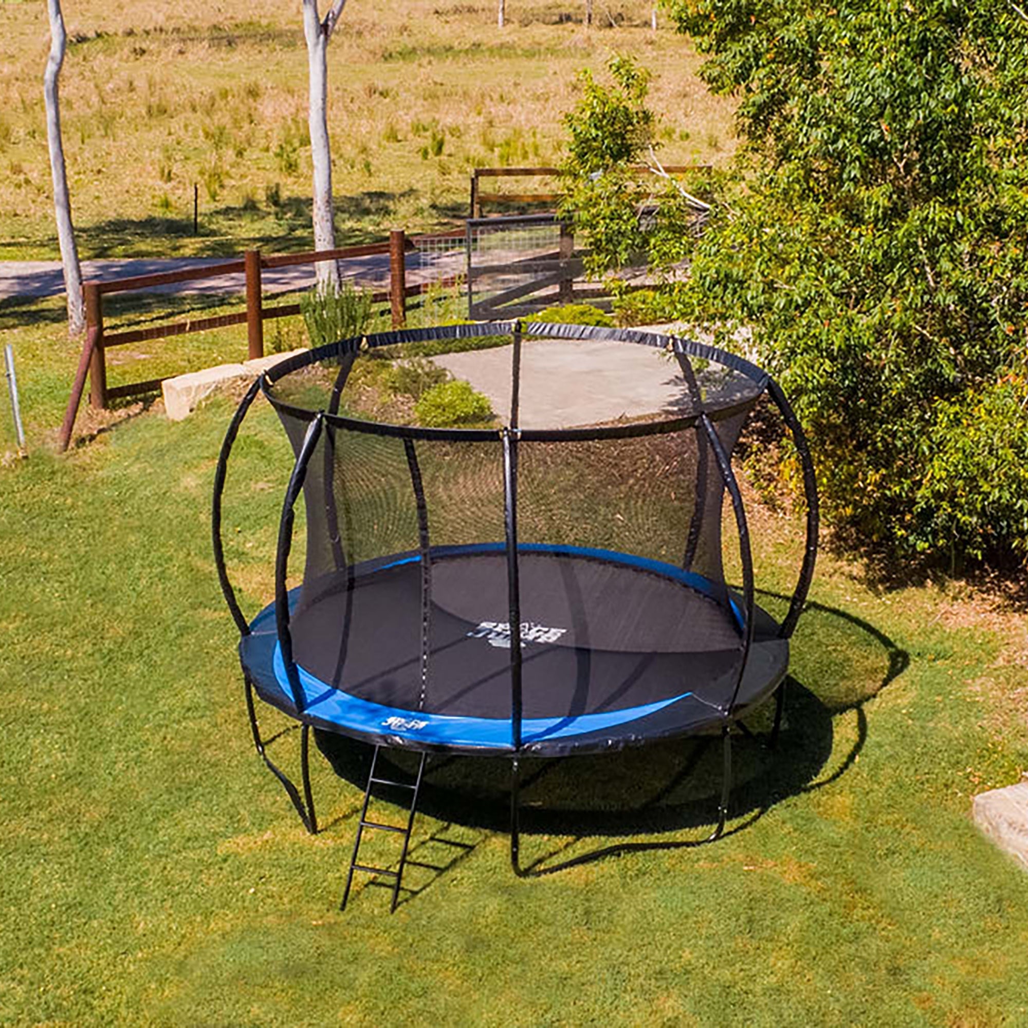 SpaceJump Lunar 12 Foot Trampoline, Outdoor Round Bouncer with Safety Net, Black - Smart-nests