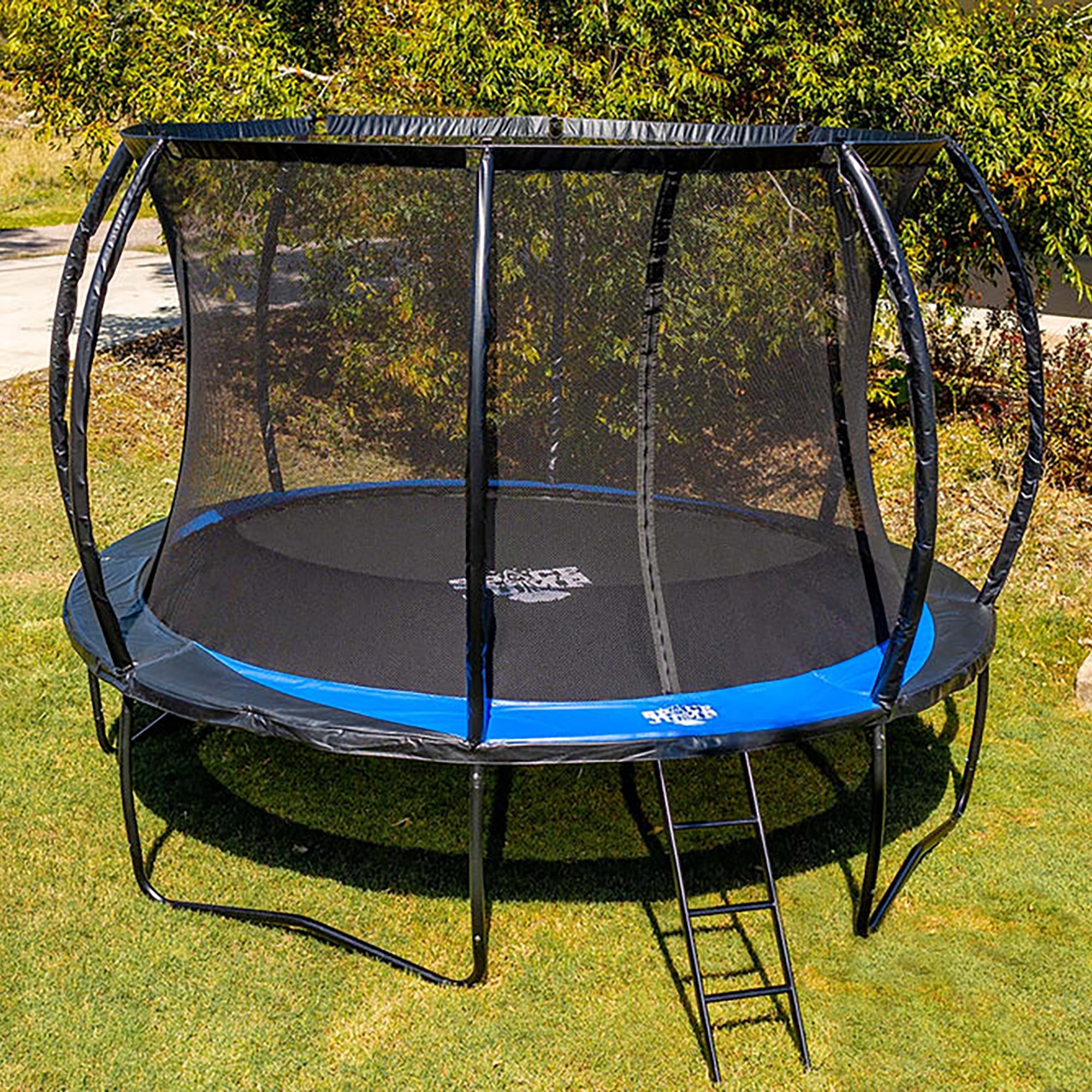 SpaceJump Lunar 12 Foot Trampoline, Outdoor Round Bouncer with Safety Net, Black - Smart-nests