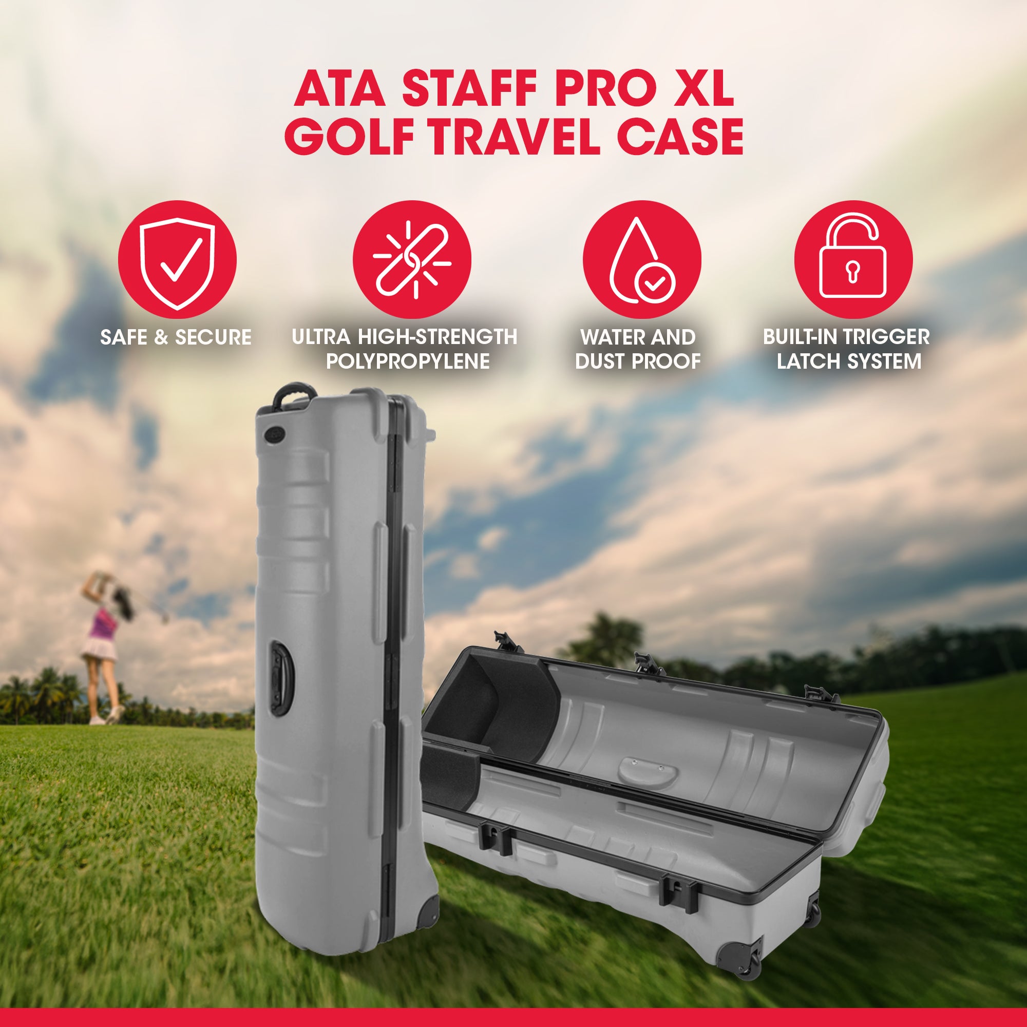SKB Cases ATA Staff Pro XL Hard Plastic Storage Wheeled Golf Travel Case, Grey - Smart-nests
