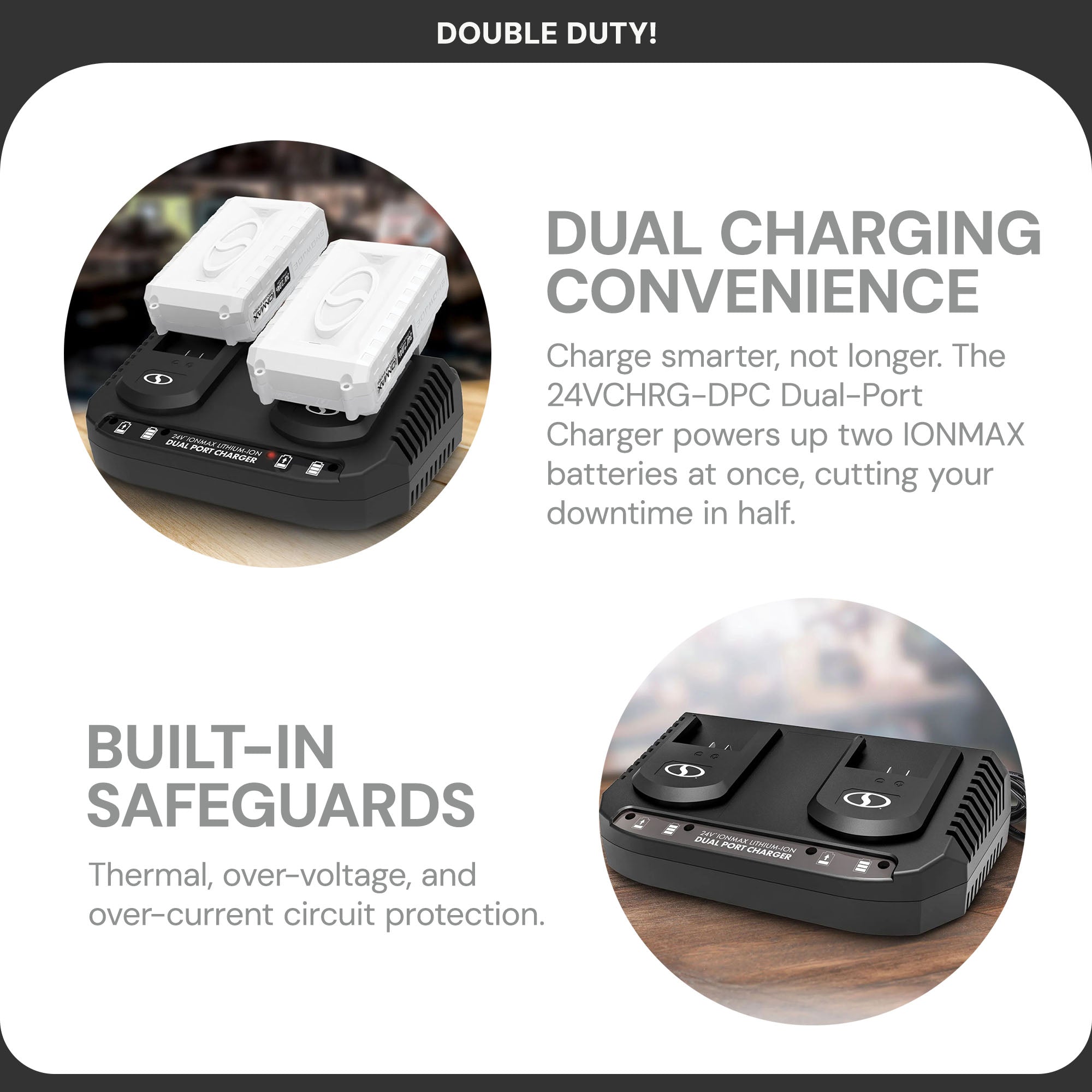 Snow Joe 24V IONMAX Dual Port Quick Charge Docking Station Charger, 24VCHRG-DPC - Smart-nests