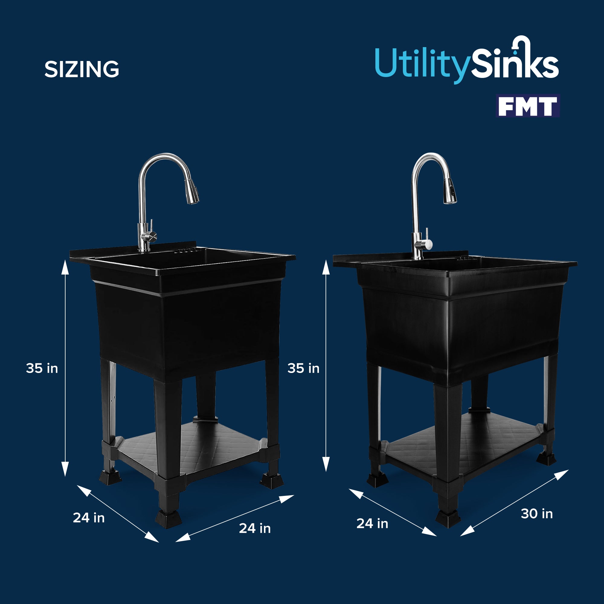 Utility Sink Heavy Duty Freestanding Utility Tub Sink, 30 x 24 Inches, Black - Smart-nests