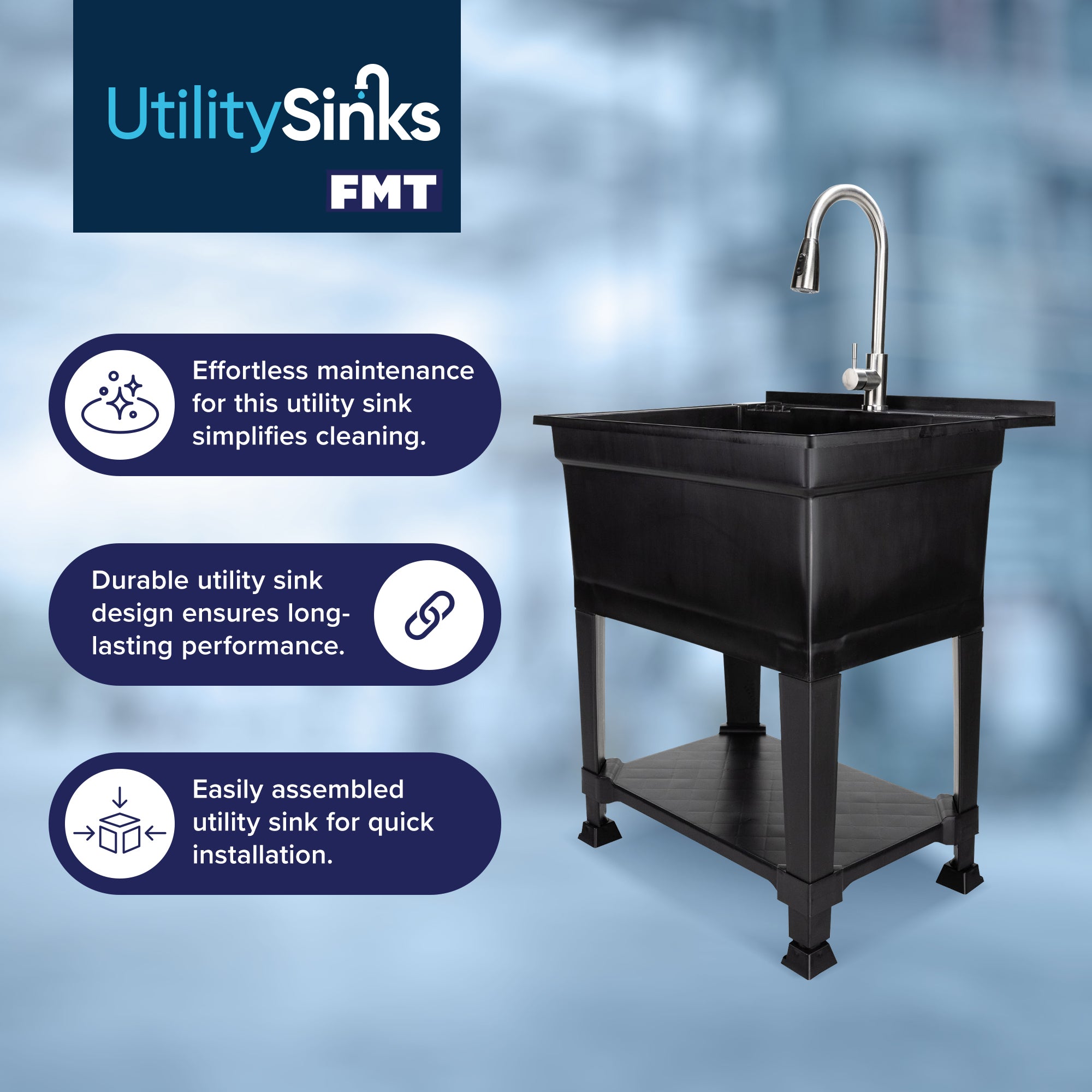 Utility Sink Heavy Duty Freestanding Utility Tub Sink, 30 x 24 Inches, Black - Smart-nests