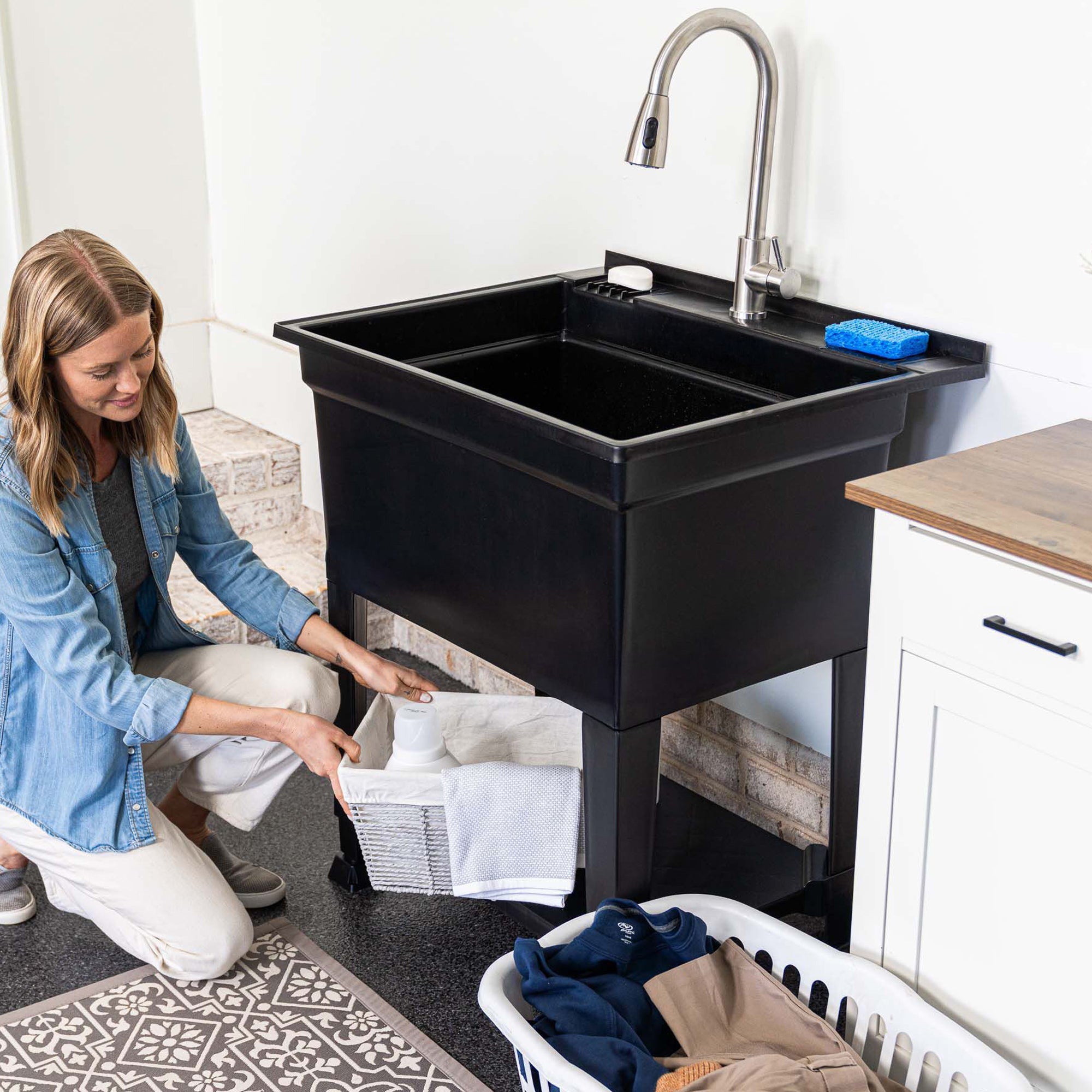 Utility Sink Heavy Duty Freestanding Utility Tub Sink, 30 x 24 Inches, Black - Smart-nests