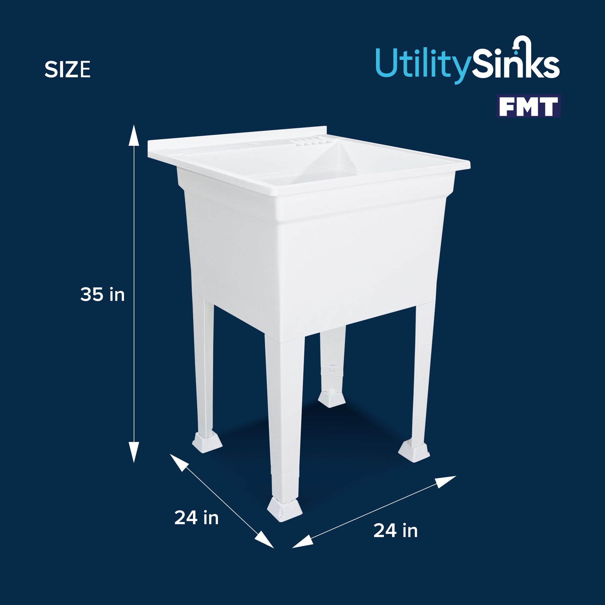 Utility Sink Heavy Duty Freestanding Utility Tub Sink, 24 x 24 Inches, White - Smart-nests