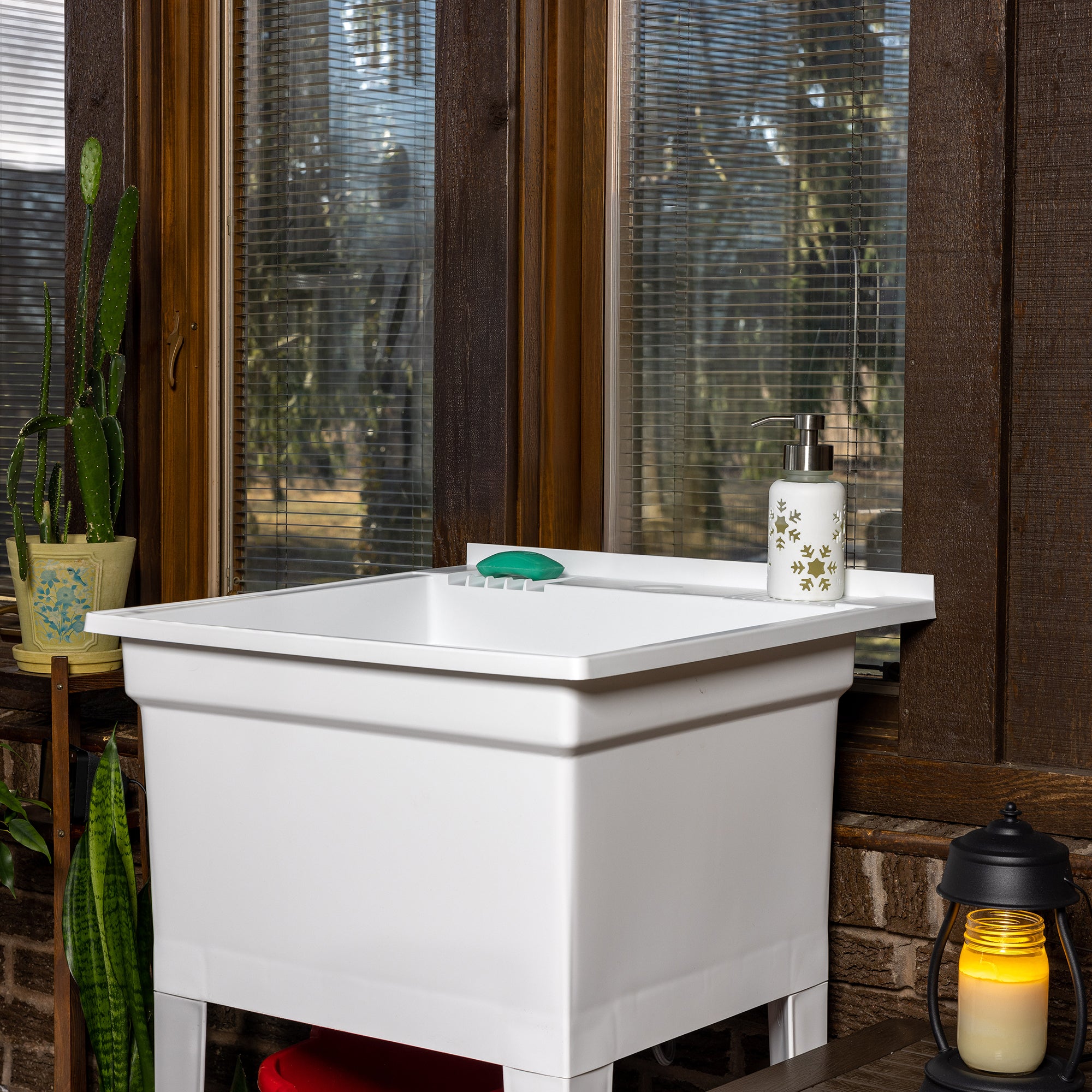Utility Sink Heavy Duty Freestanding Utility Tub Sink, 24 x 24 Inches, White - Smart-nests