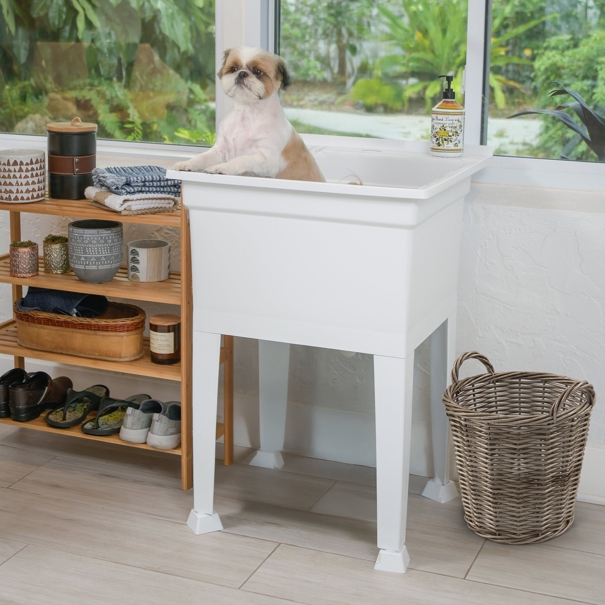 Utility Sink Heavy Duty Freestanding Utility Tub Sink, 24 x 24 Inches, White - Smart-nests