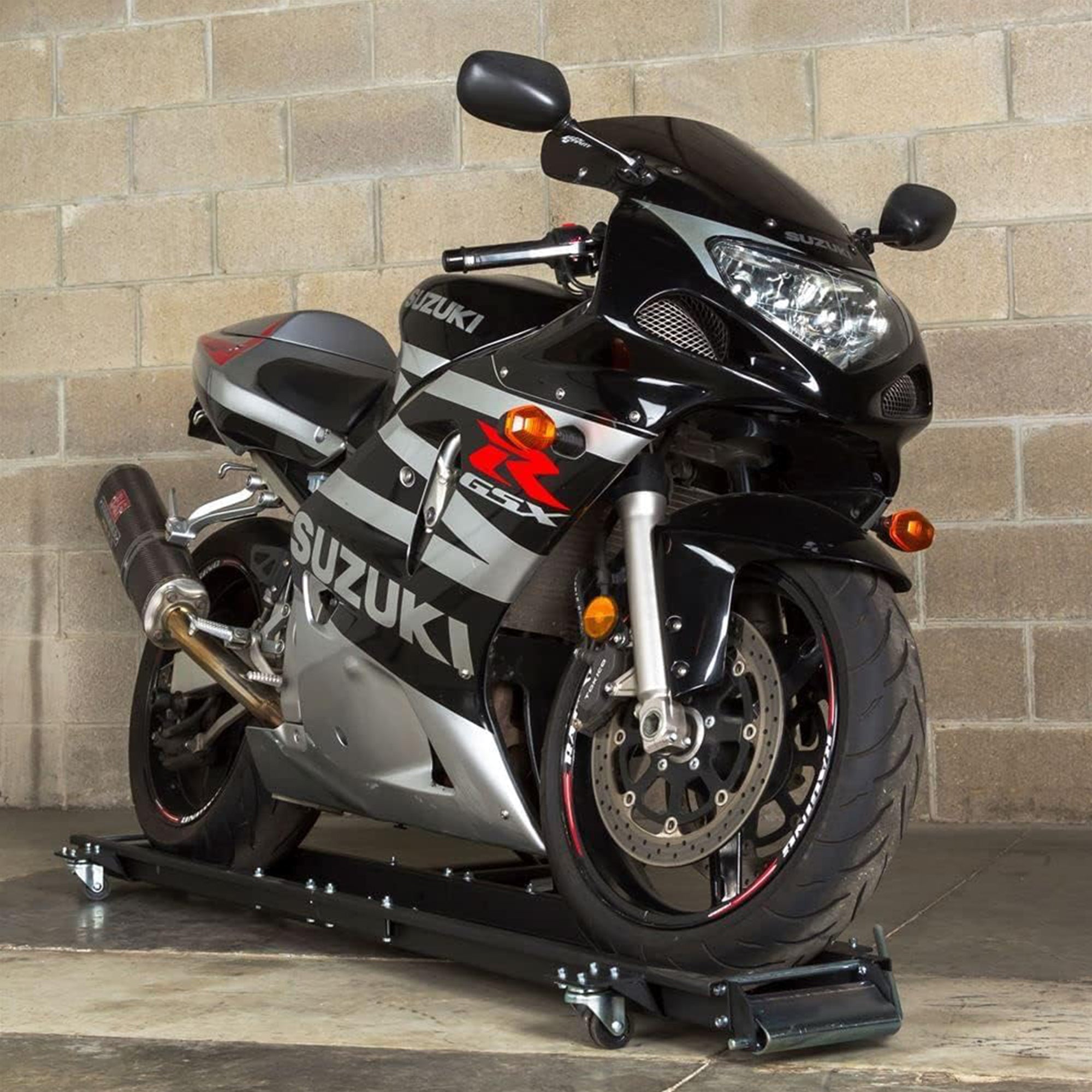 Black Widow Motorcycle Dolly with Front and Rear Gates for Loading and Unloading