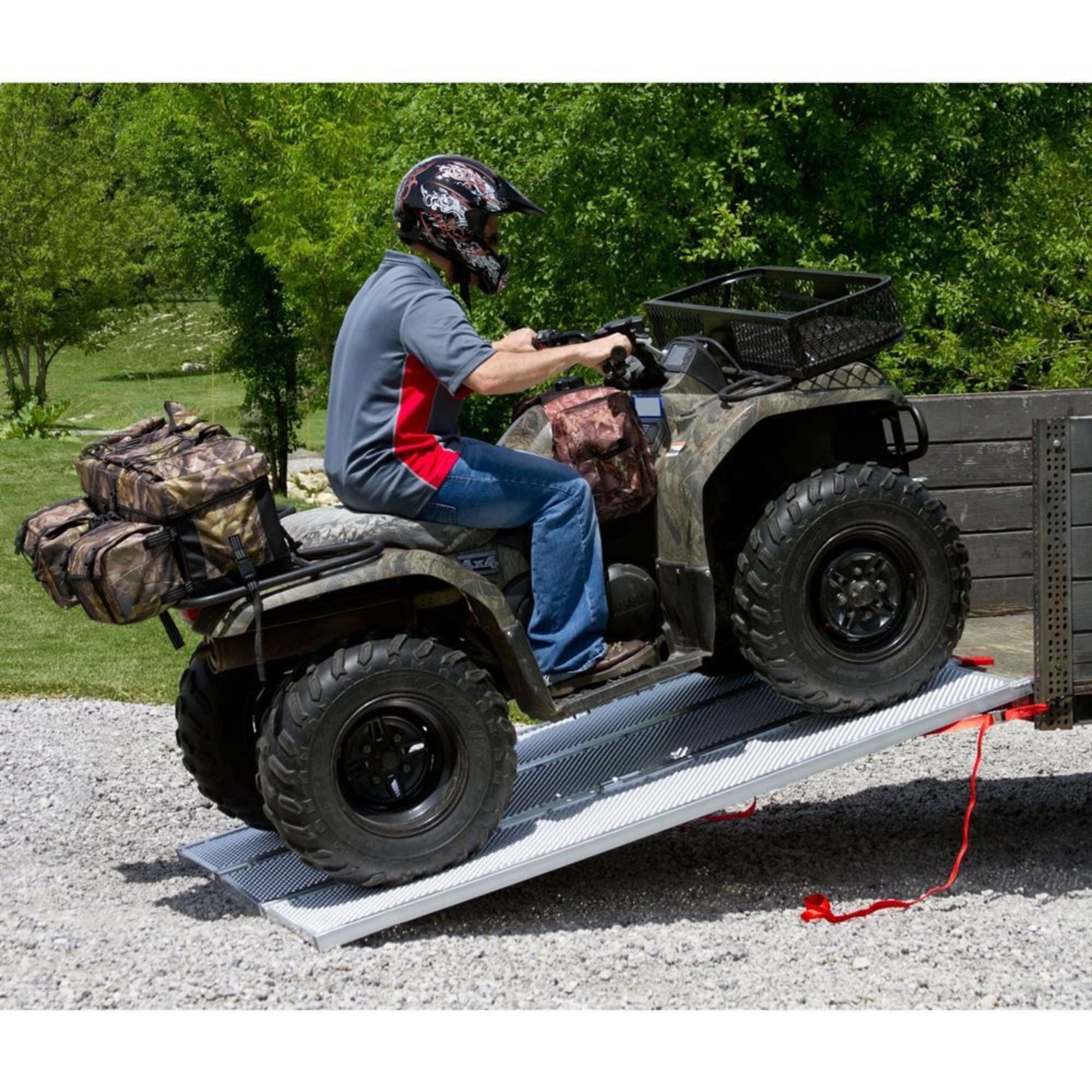 Black Widow 6’ 5” Punch Plate Aluminum Wide ATV Ramp, 1,500 Lbs Capacity, Silver