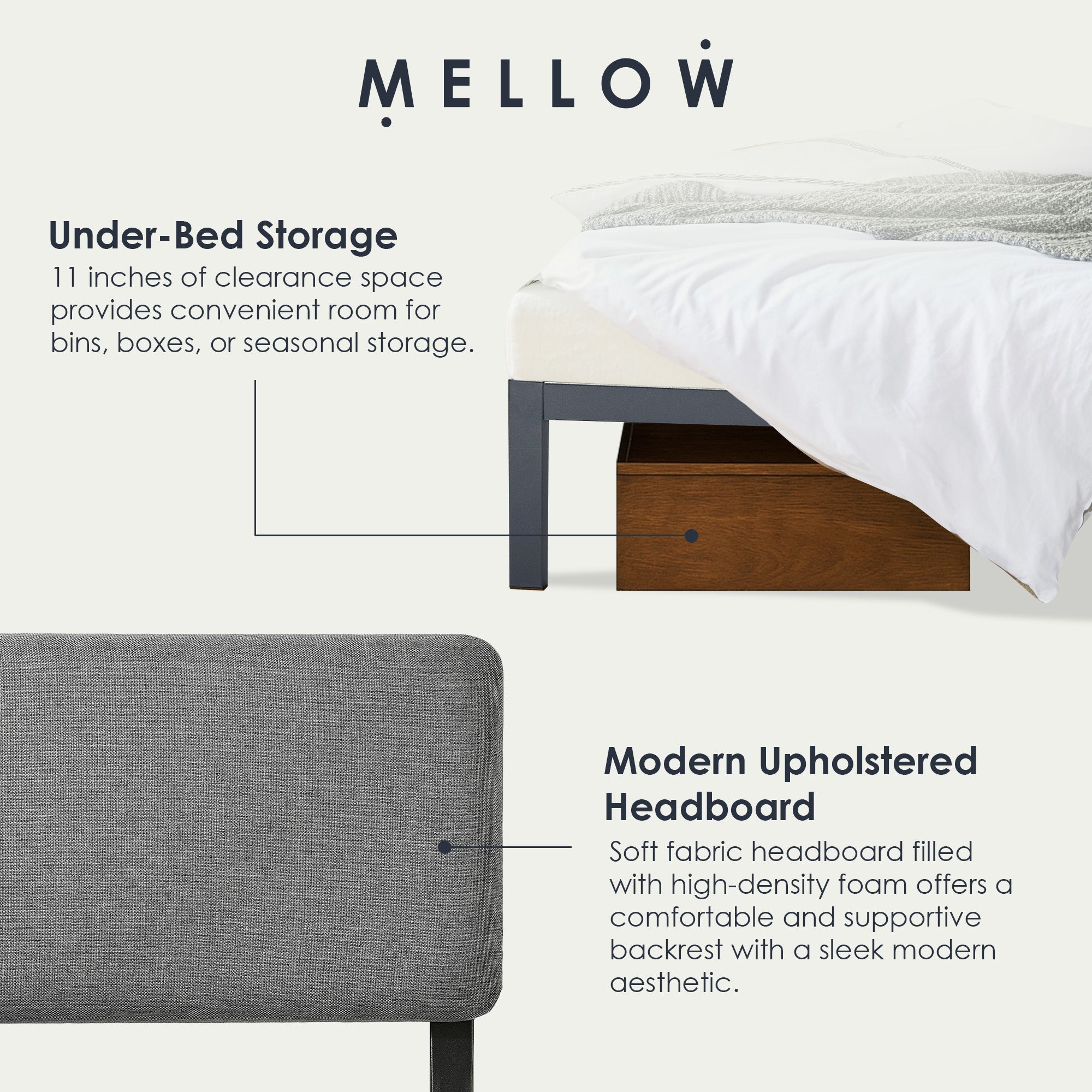 Mellow KERA Metal and Wood Platform Bed Frame with Angled Headboard, King, Black - Smart-nests