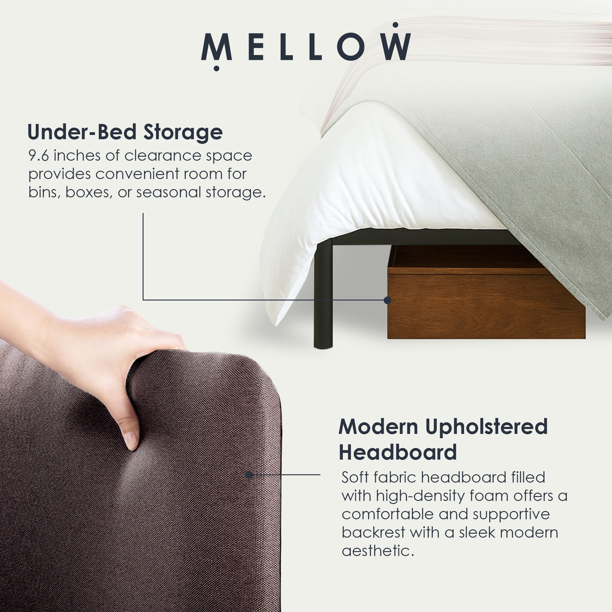 Mellow BREE Metal Platform Bed Frame with Curved Upholstered Backboard, King - Smart-nests