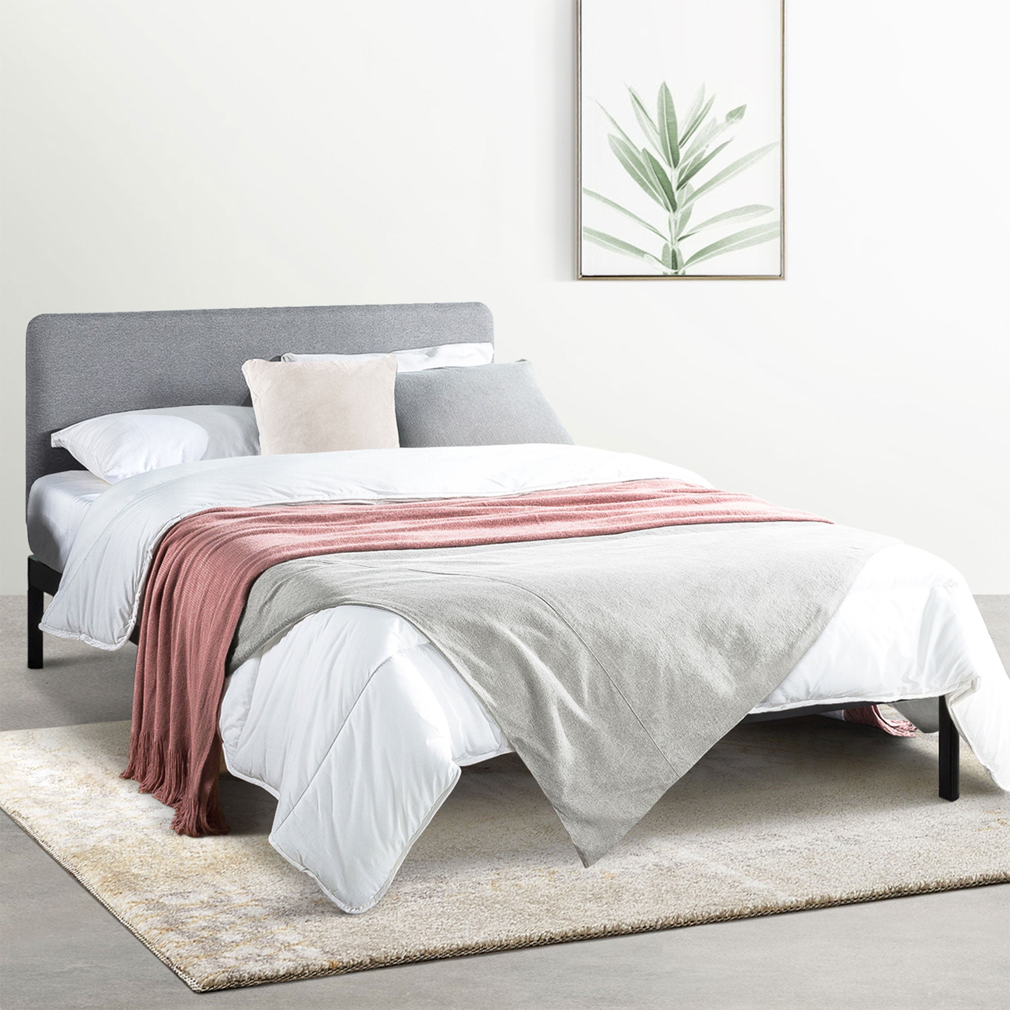 Mellow KERT Metal and Wood Platform Bed Frame with Upholstered Headboard, Full - Smart-nests