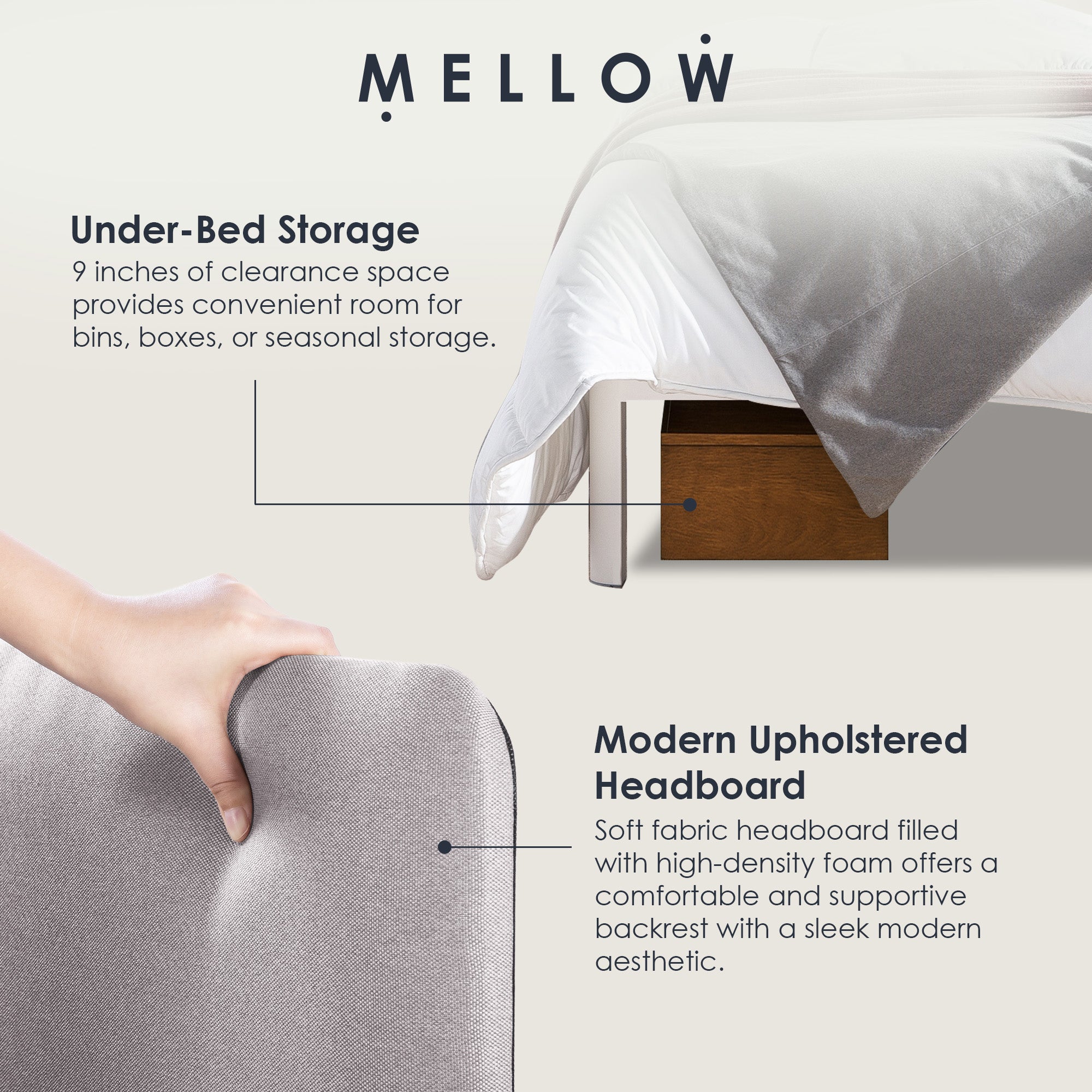 Mellow KERT Metal and Wood Platform Bed Frame with Upholstered Headboard, Full - Smart-nests