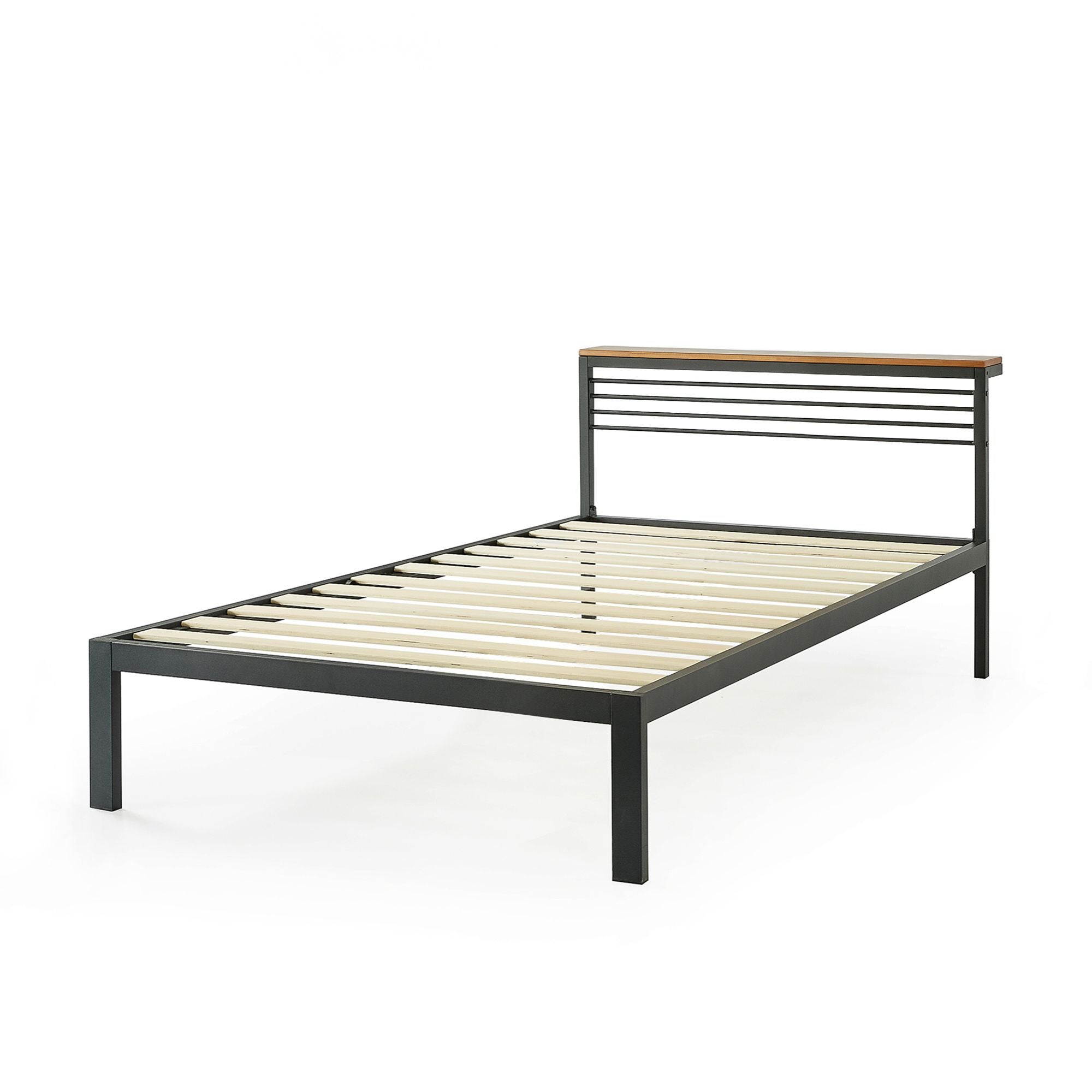 Mellow HYLLE Metal & Wood Platform Bed Frame with Low Headboard Shelf, Twin - Smart-nests
