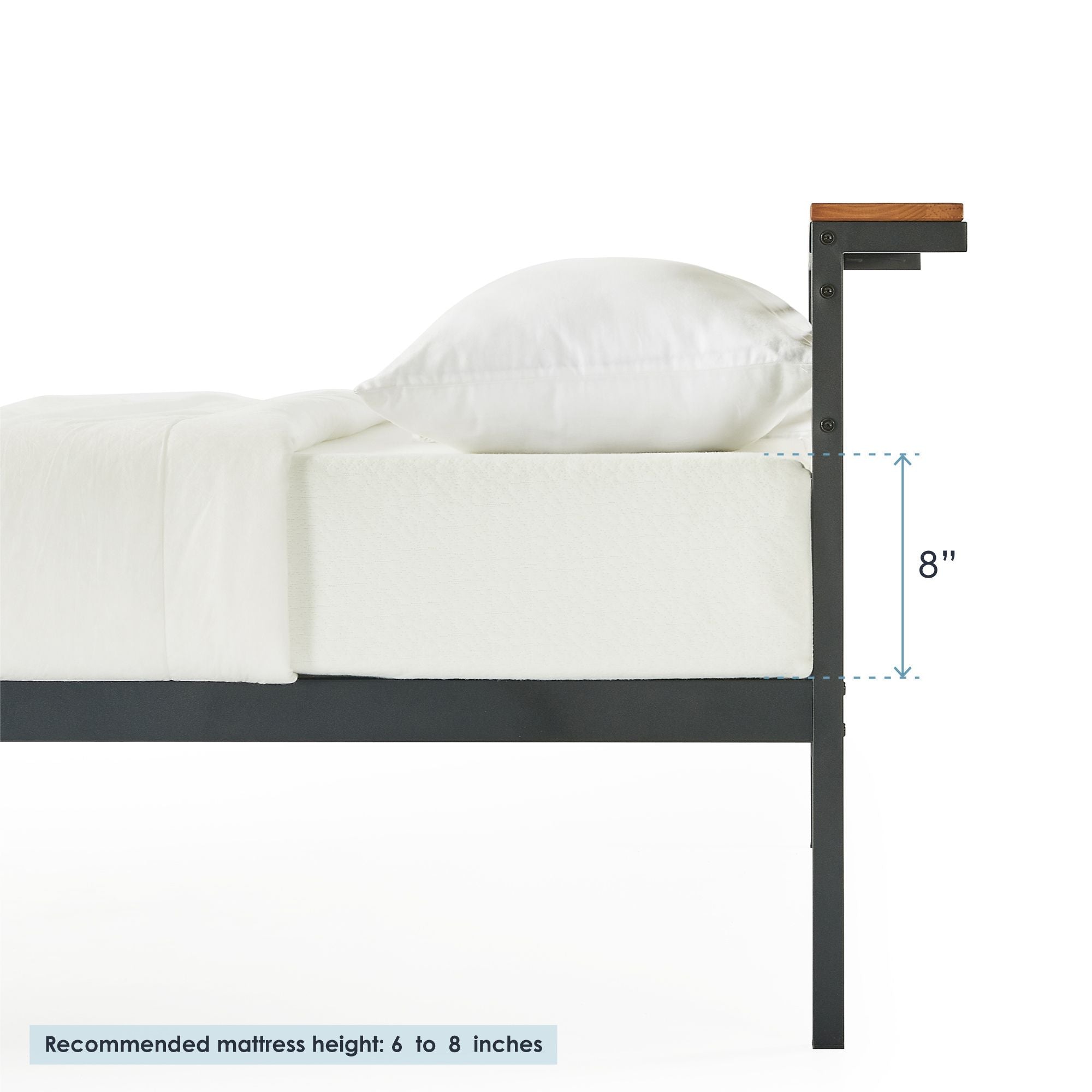 Mellow HYLLE Metal & Wood Platform Bed Frame with Low Headboard Shelf, Twin - Smart-nests