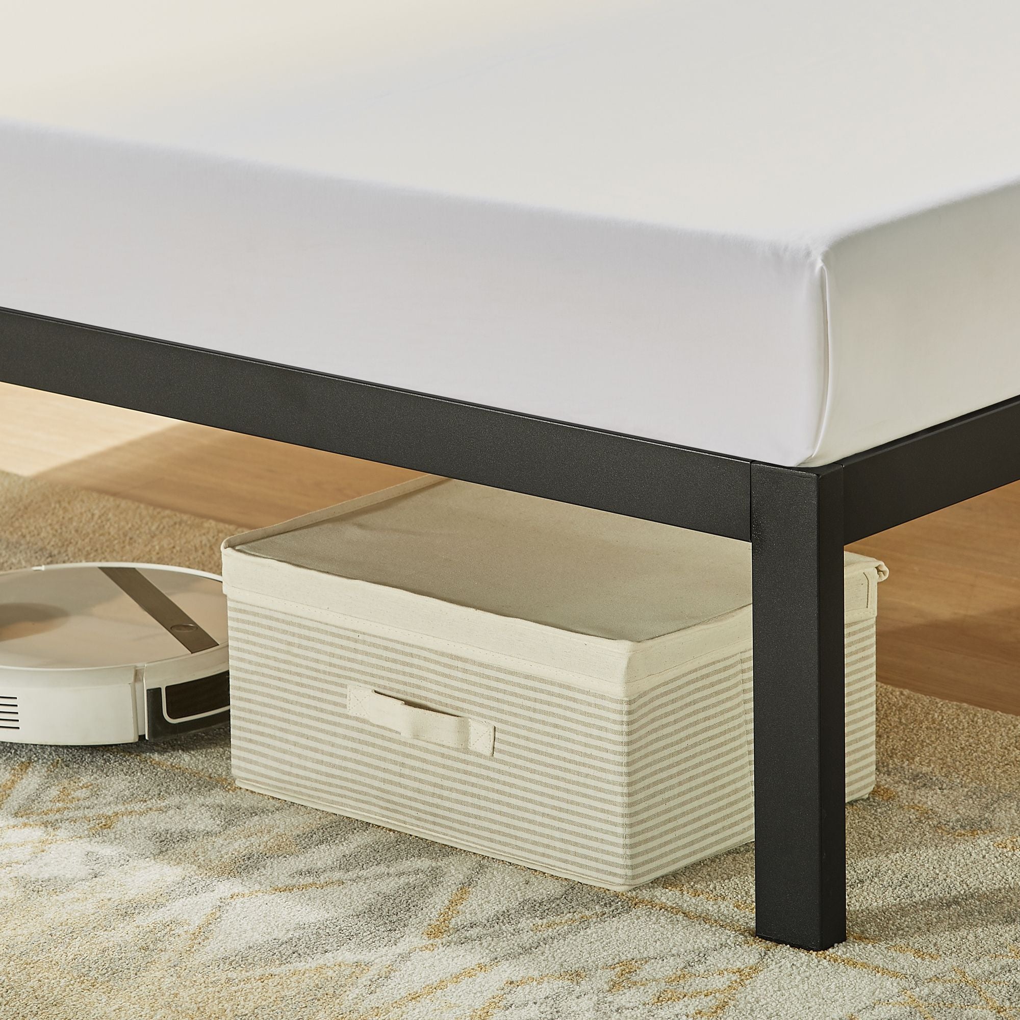 Mellow HYLLE Metal & Wood Platform Bed Frame with Low Headboard Shelf, Twin - Smart-nests