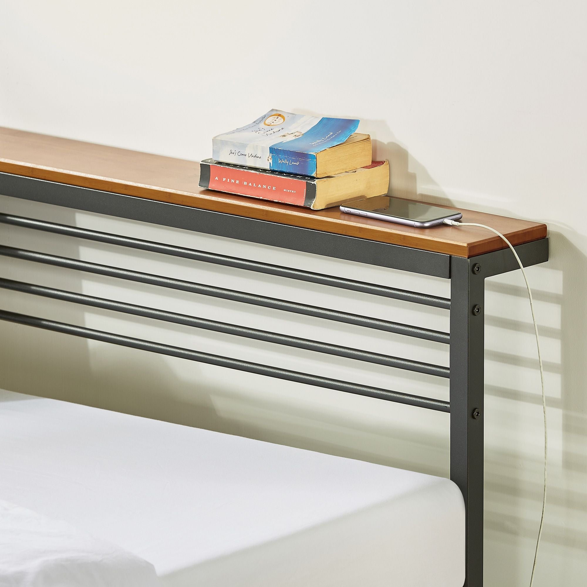 Mellow HYLLE Metal & Wood Platform Bed Frame with Low Headboard Shelf, Twin - Smart-nests