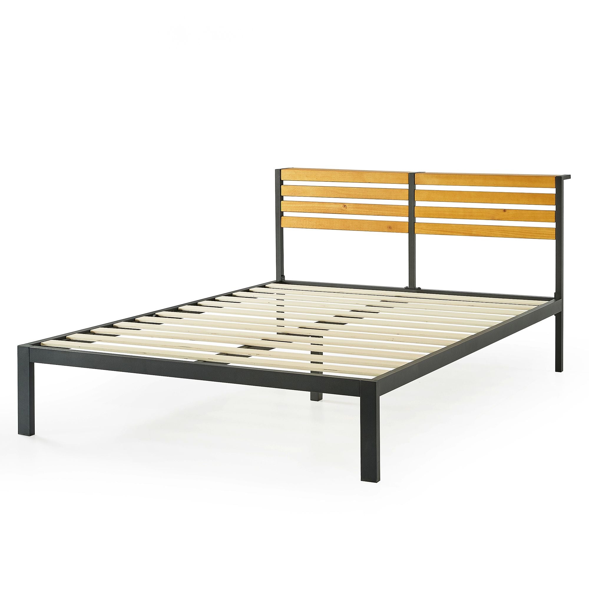 Mellow KASI Metal & Wood Platform Bed Frame with Built-In Headboard Shelf, King - Smart-nests