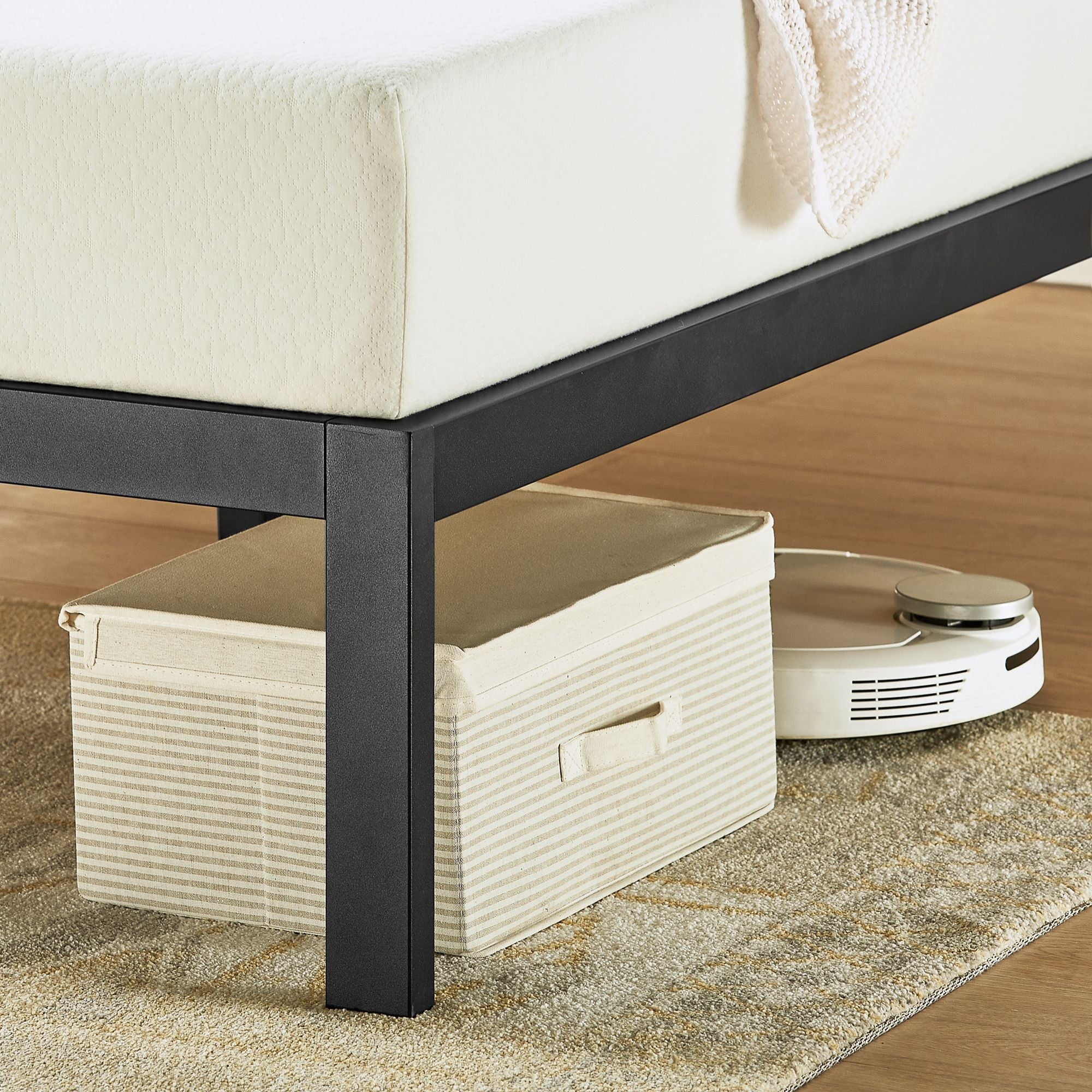 Mellow KASI Metal & Wood Platform Bed Frame with Built-In Headboard Shelf, King - Smart-nests