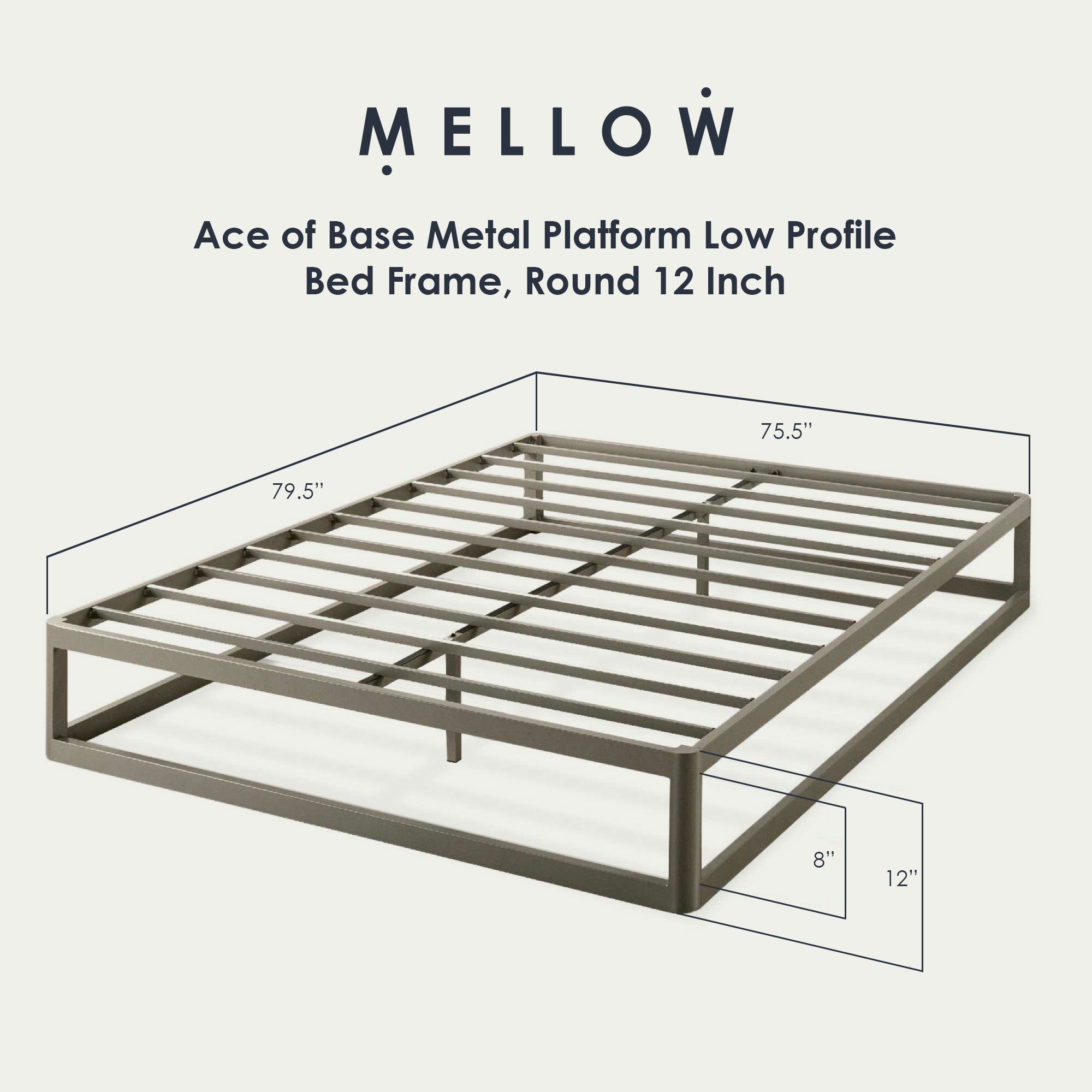 Mellow Ace of Base Metal Platform Low Profile Bed Frame, Round 12 Inch, King - Smart-nests