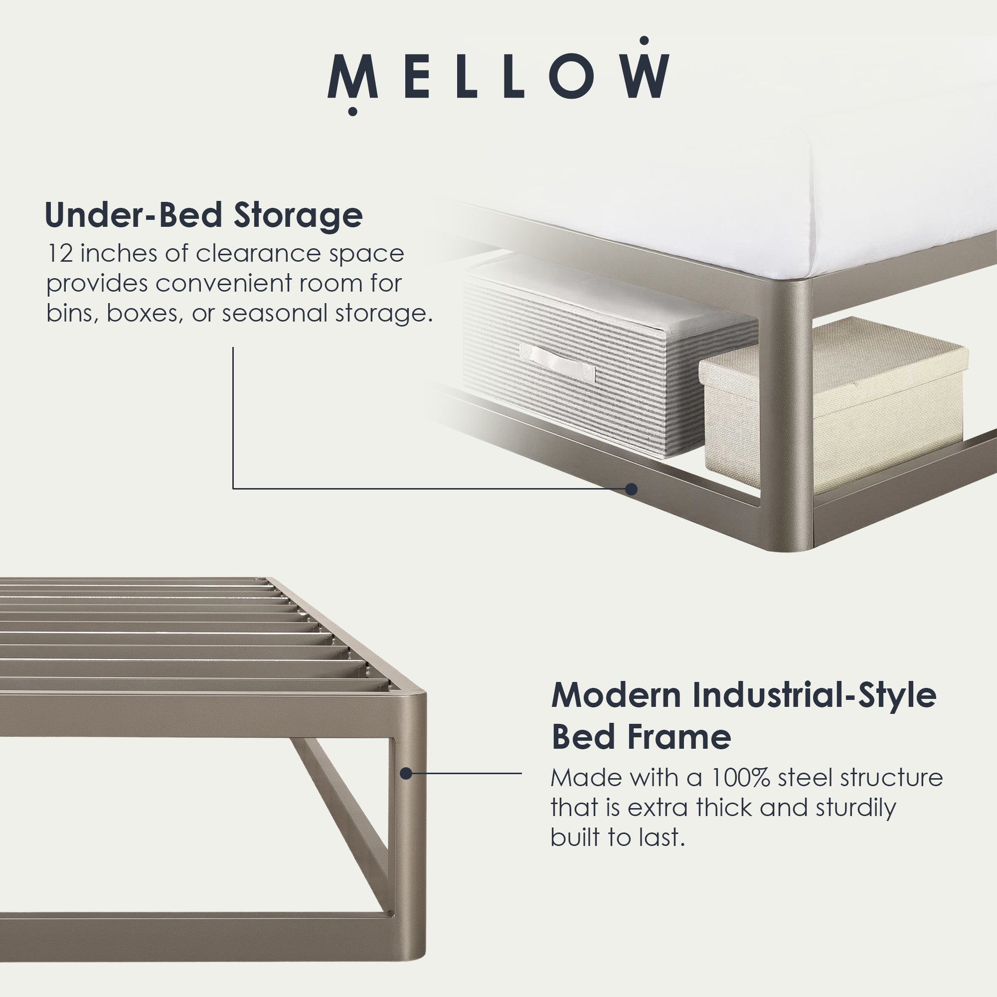 Mellow Ace of Base Metal Platform Low Profile Bed Frame, Round 12 Inch, King - Smart-nests