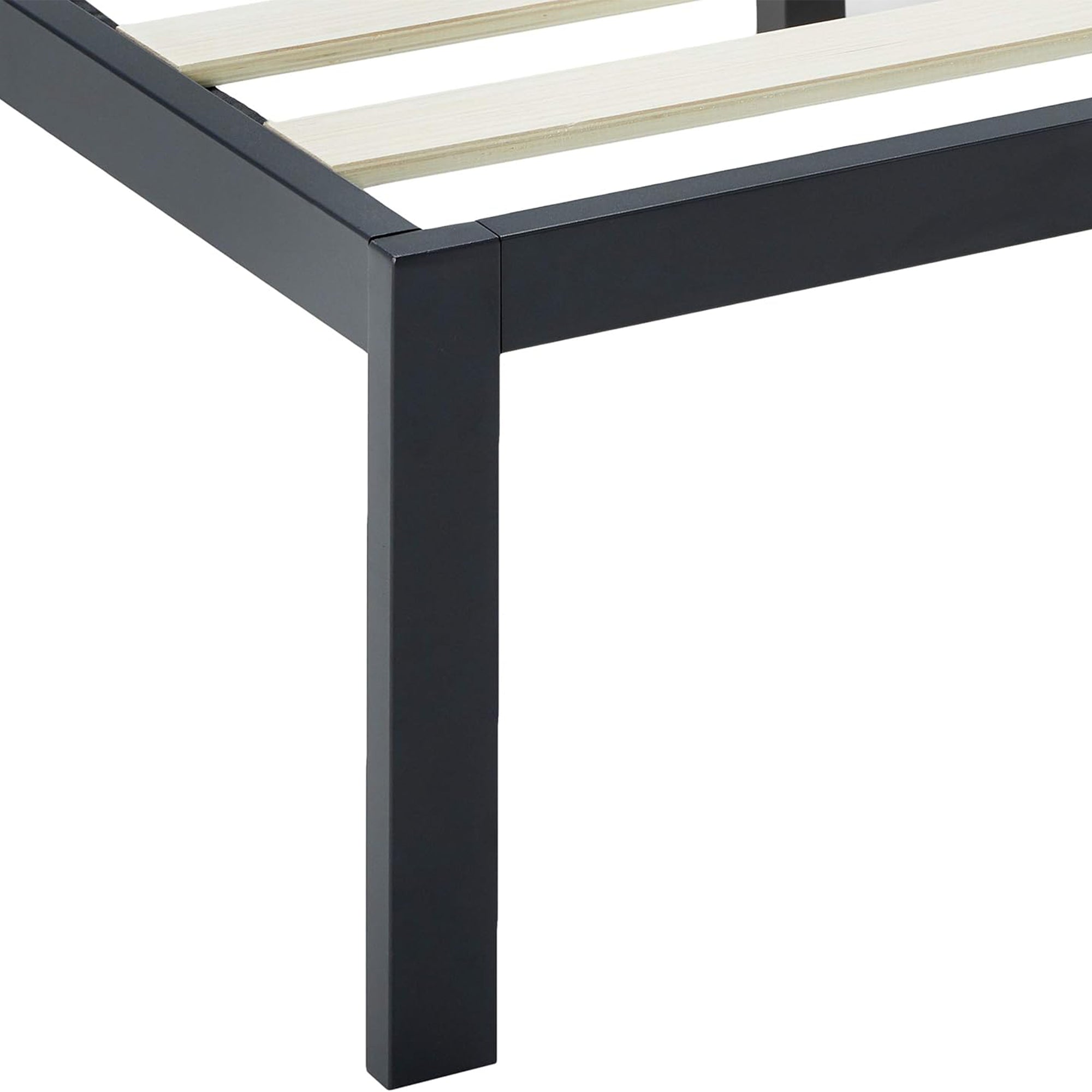 Mellow 14-Inch Metal Platform Bed with Headboard and Slat Support, Queen, Black - Smart-nests