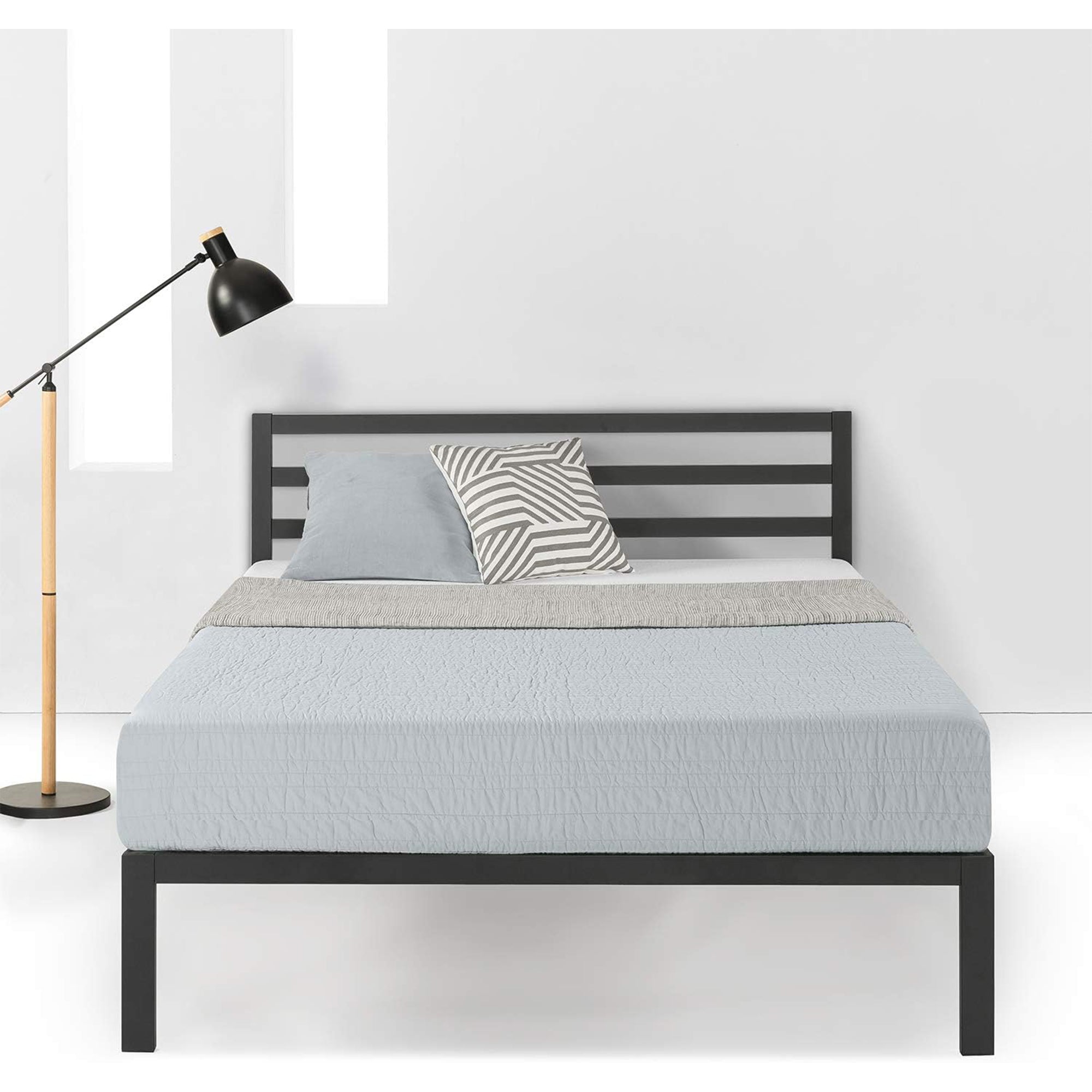 Mellow 14-Inch Metal Platform Bed with Headboard and Slat Support, Queen, Black - Smart-nests
