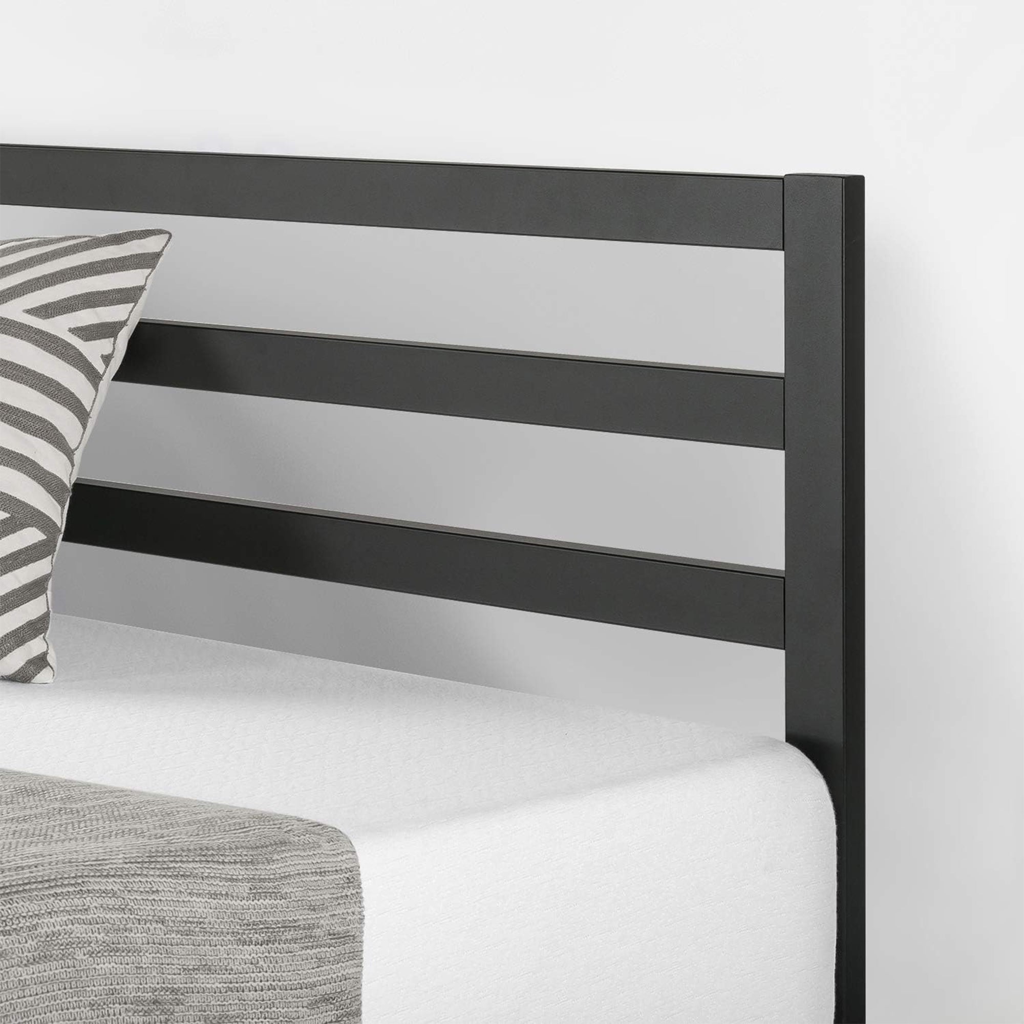 Mellow 14-Inch Metal Platform Bed with Headboard and Slat Support, Queen, Black - Smart-nests