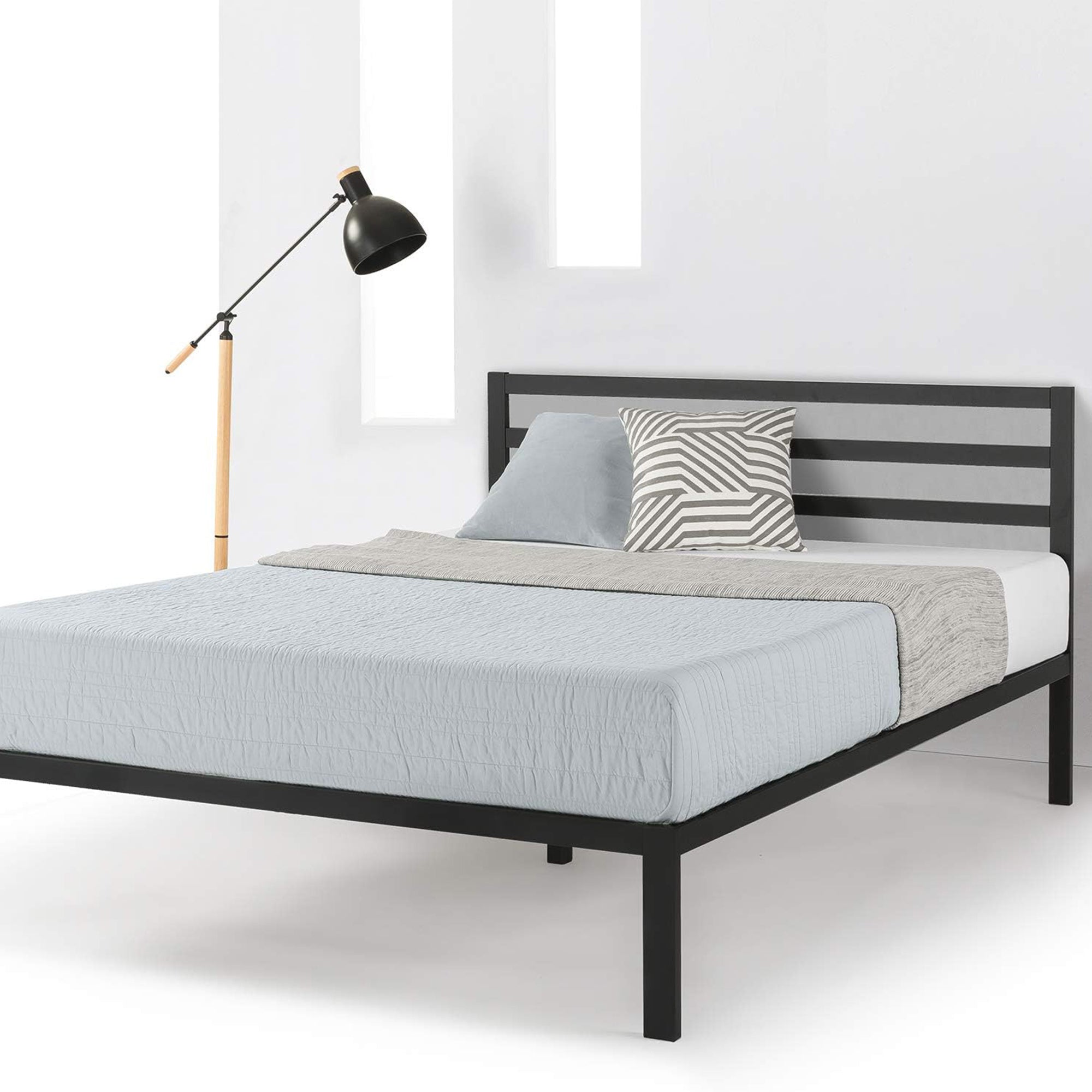 Mellow 14-Inch Metal Platform Bed with Headboard and Slat Support, Queen, Black - Smart-nests