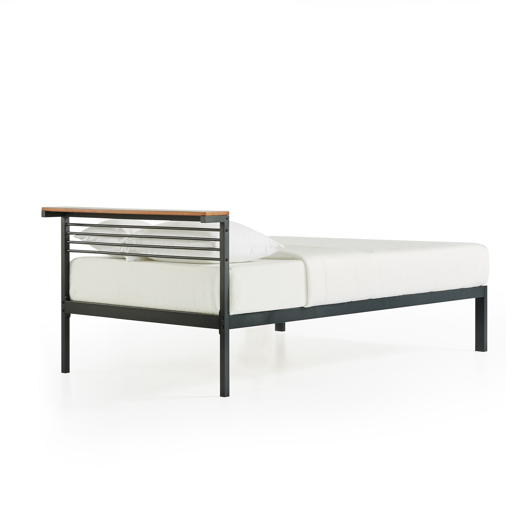 Mellow HYLLE Metal & Wood Platform Bed Frame with Low Headboard Shelf, Full - Smart-nests