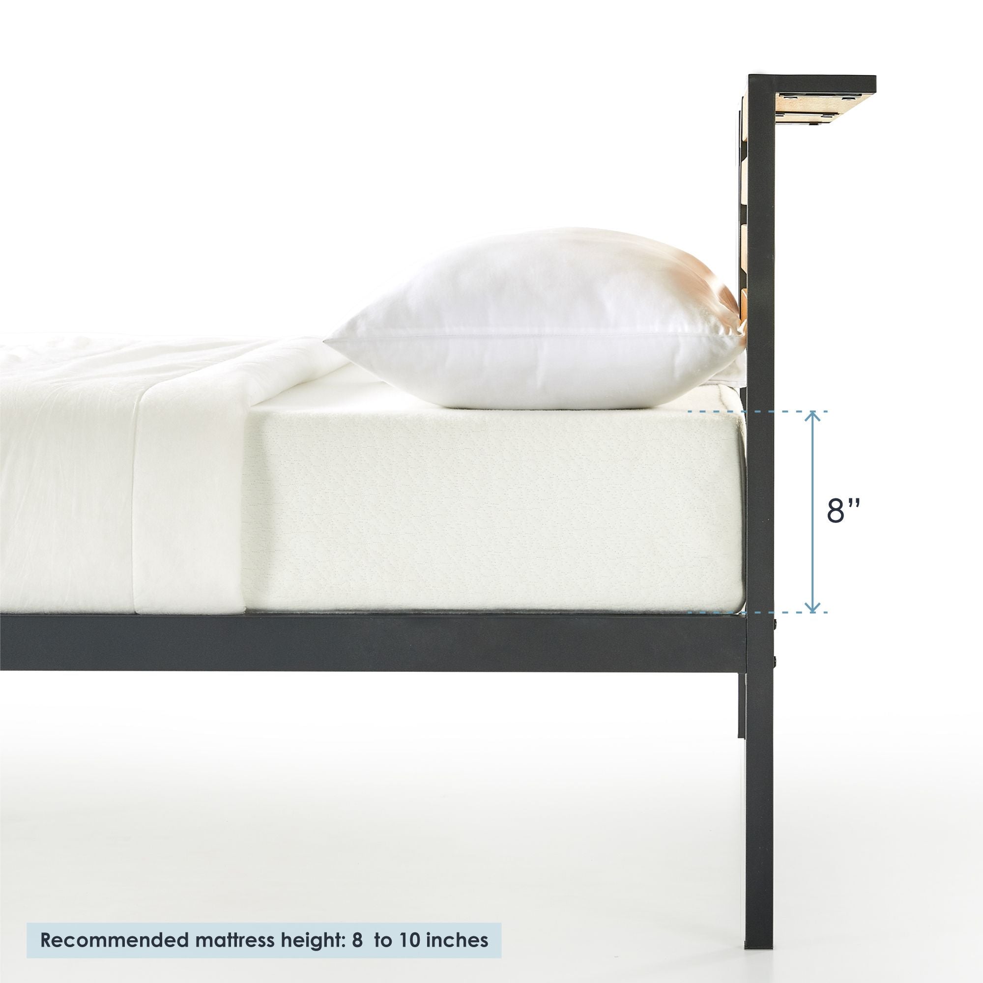 Mellow KASI Metal & Wood Platform Bed Frame with Built-In Headboard Shelf, Queen