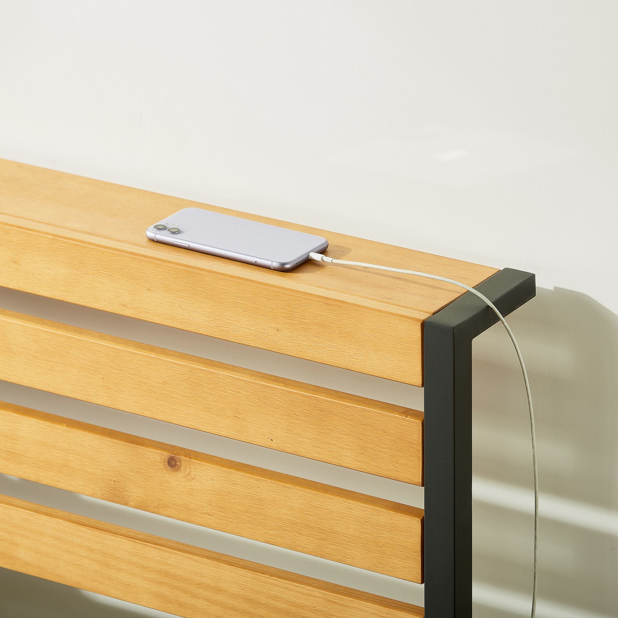 Mellow KASI Metal & Wood Platform Bed Frame with Built-In Headboard Shelf, King - Smart-nests