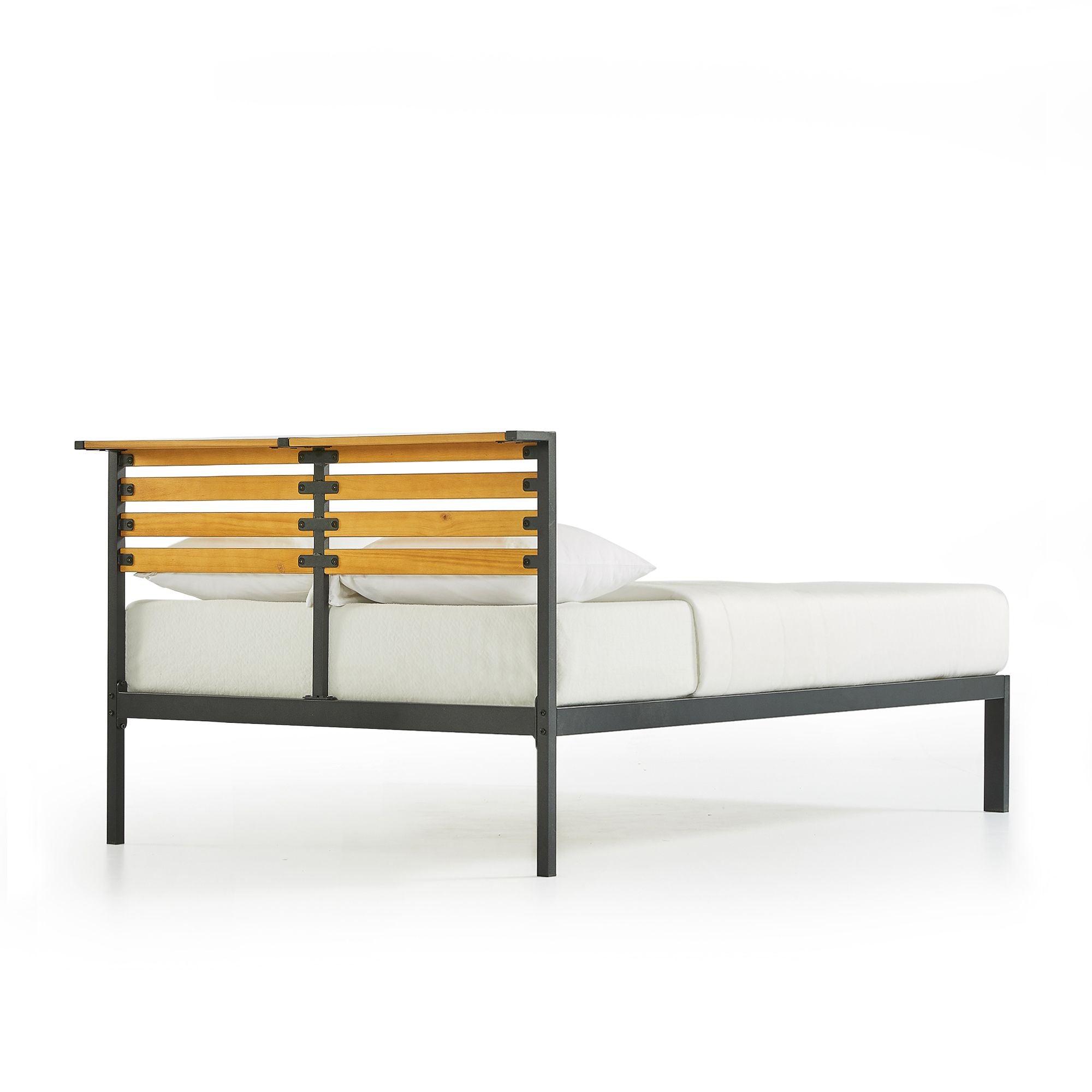 Mellow KASI Metal & Wood Platform Bed Frame with Built-In Headboard Shelf, Queen