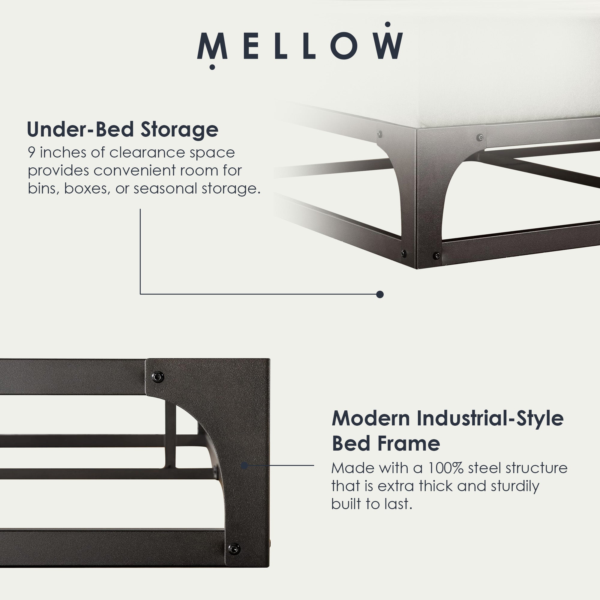 Mellow Ace of Base Metal Platform Low Profile Bed Frame, Hinged 12 Inch, Queen - Smart-nests
