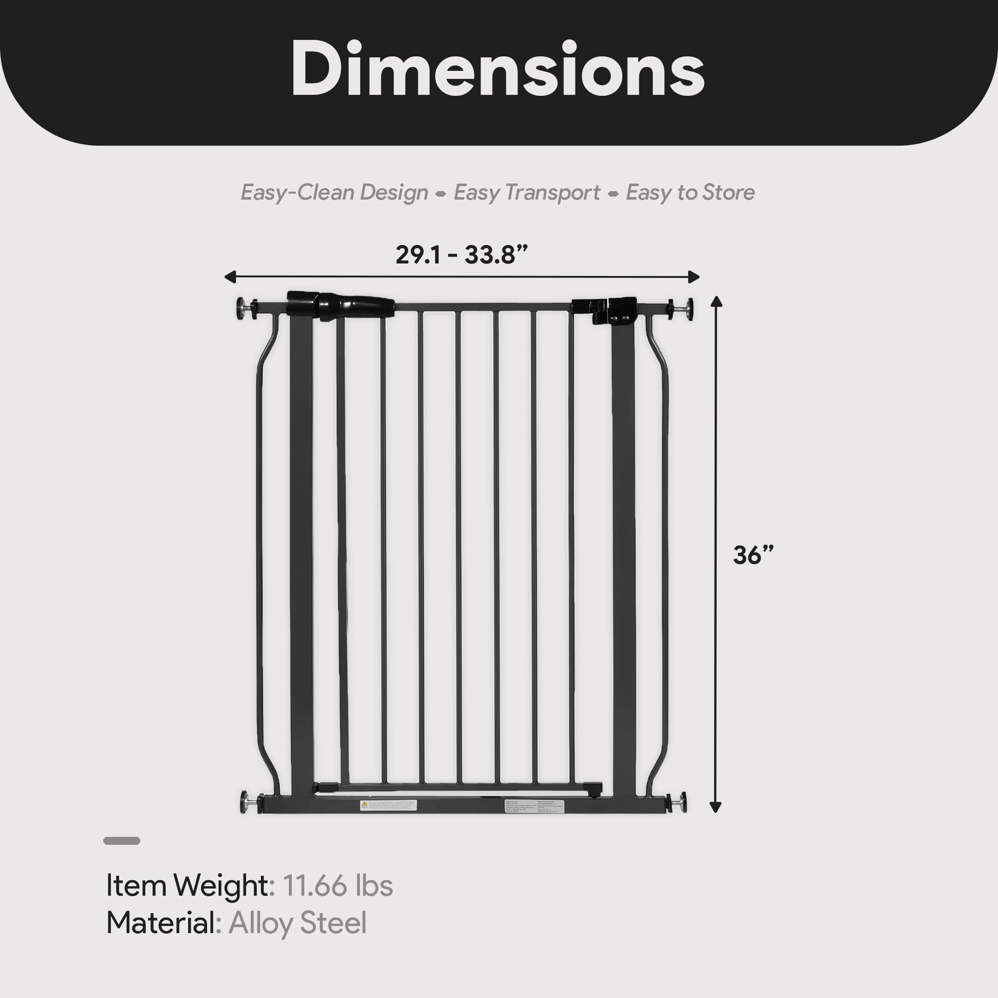 BalanceFrom Walk Thru Safety Gate, Fits 29.1-33.8" Openings, 36” Tall, Graphite - Smart-nests