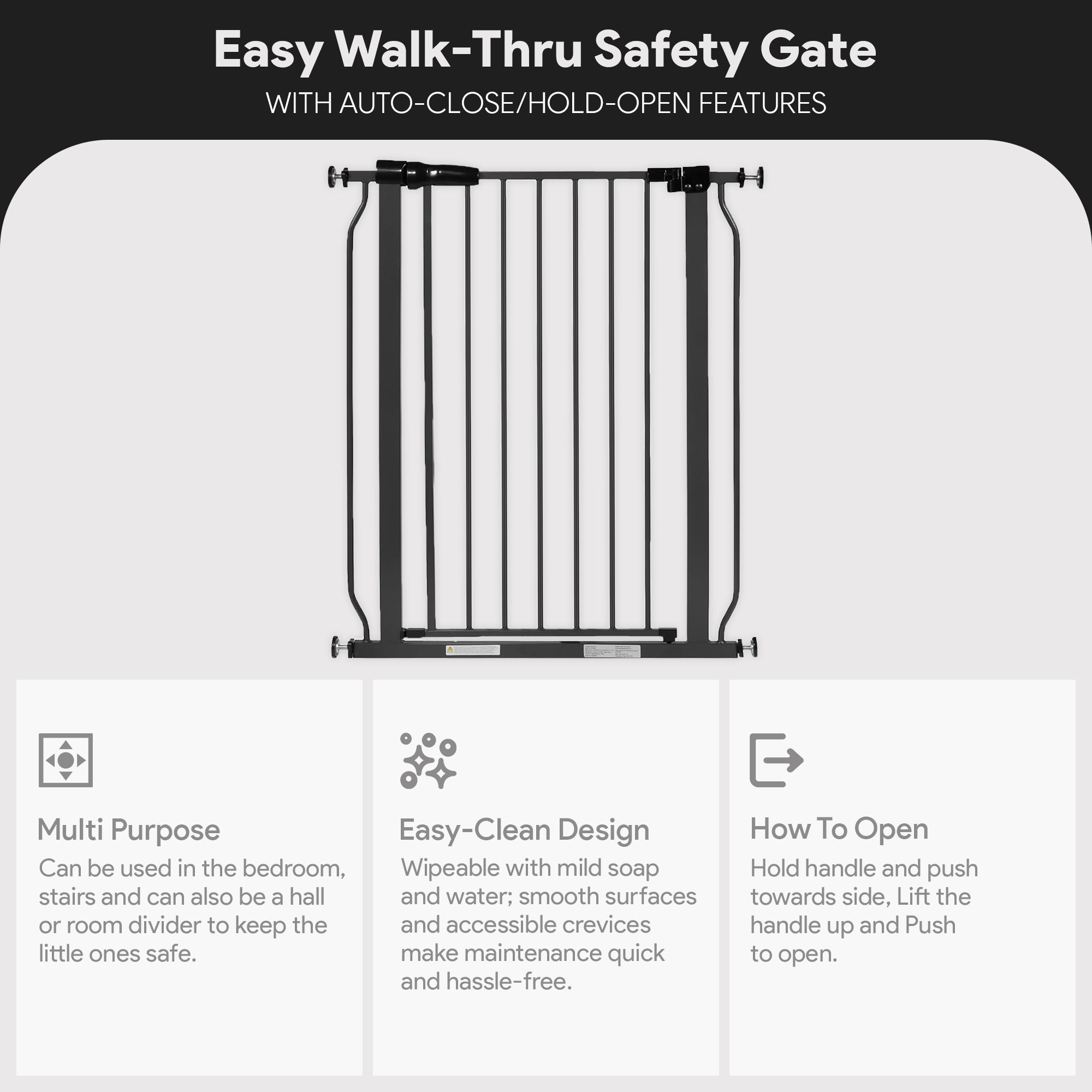 BalanceFrom Walk Thru Safety Gate, Fits 29.1-33.8" Openings, 36” Tall, Graphite - Smart-nests