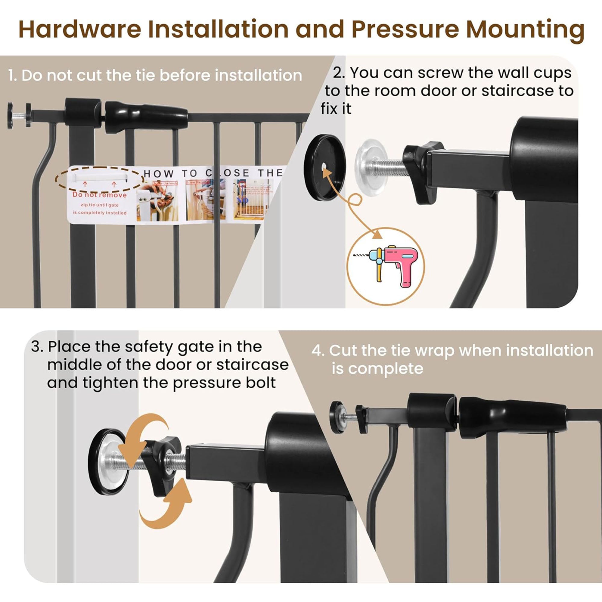 BalanceFrom Walk Thru Safety Gate, Fits 29.1-38.5" Openings, 36” Tall, Graphite - Smart-nests