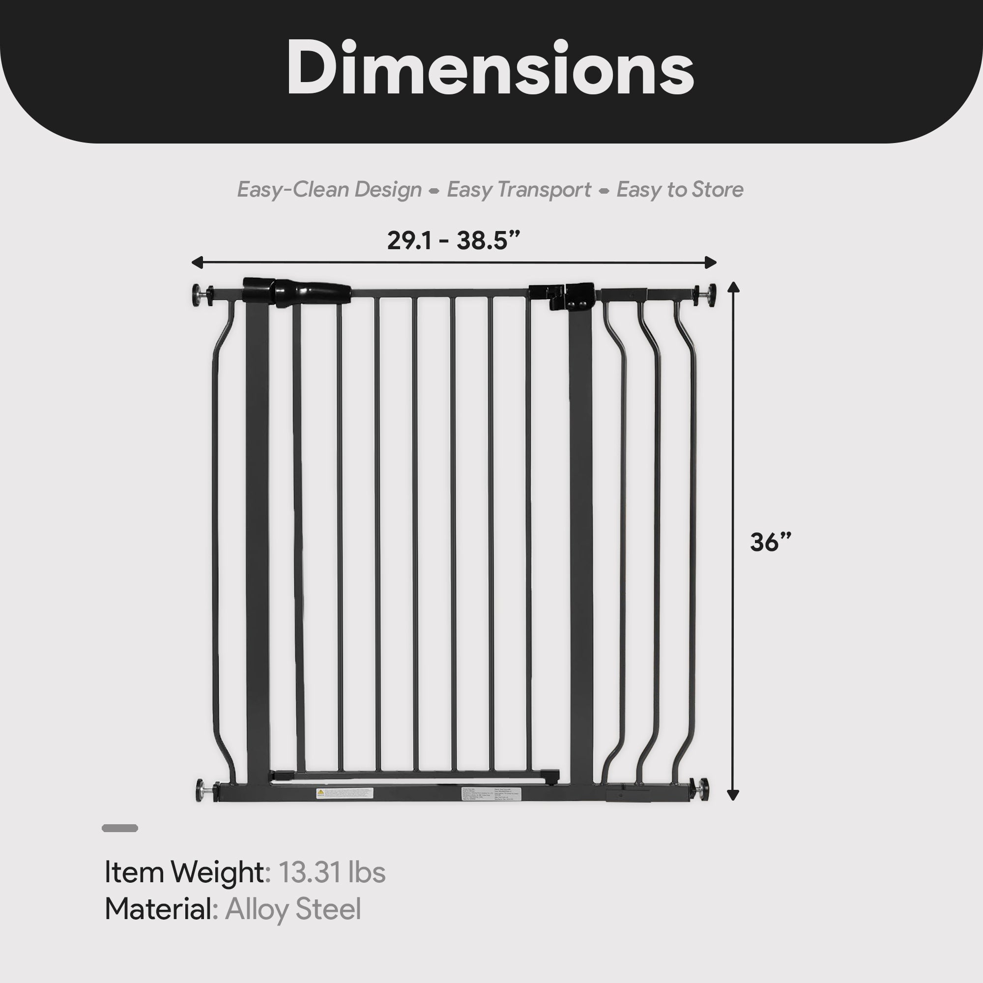 BalanceFrom Walk Thru Safety Gate, Fits 29.1-38.5" Openings, 36” Tall, Graphite - Smart-nests