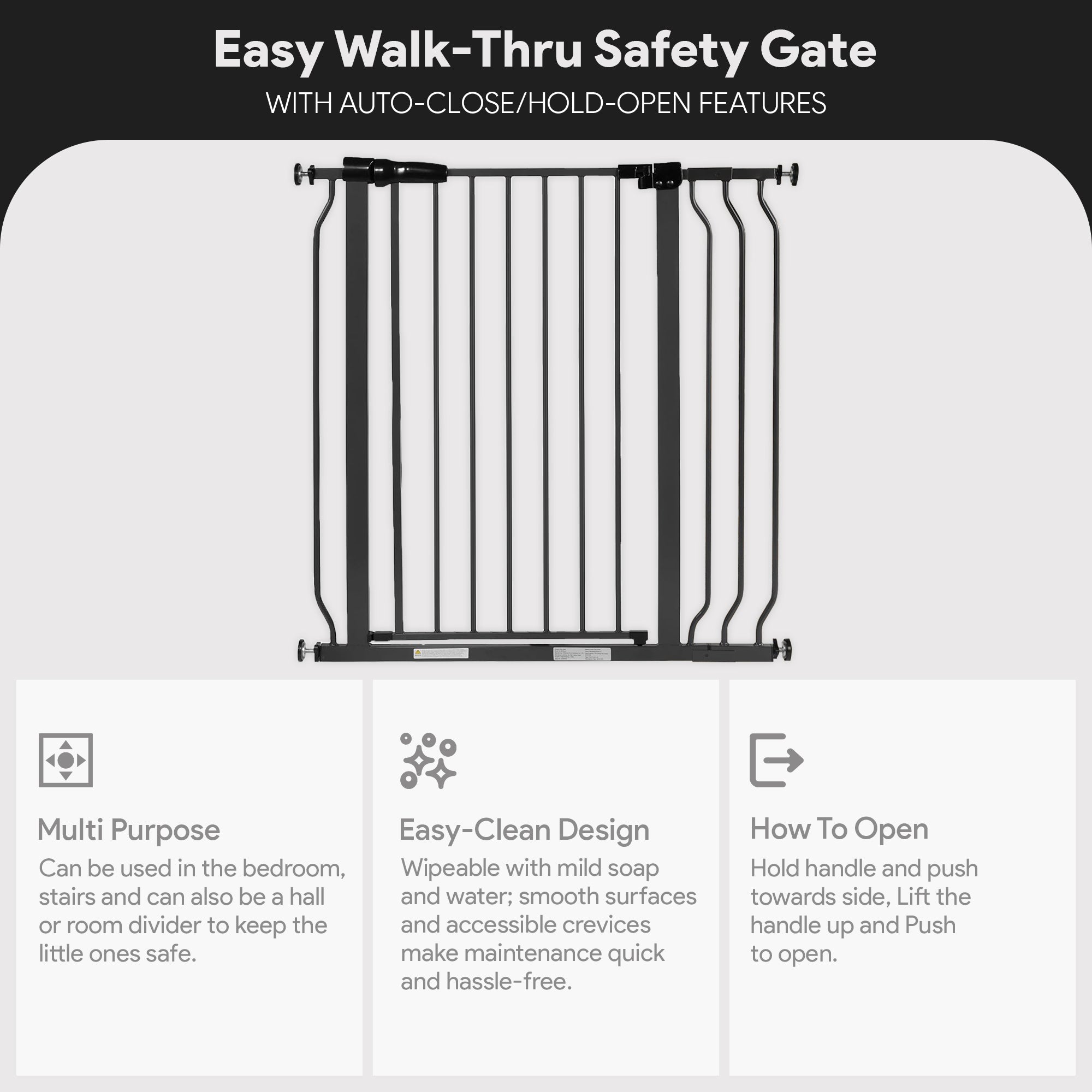 BalanceFrom Walk Thru Safety Gate, Fits 29.1-38.5" Openings, 36” Tall, Graphite - Smart-nests