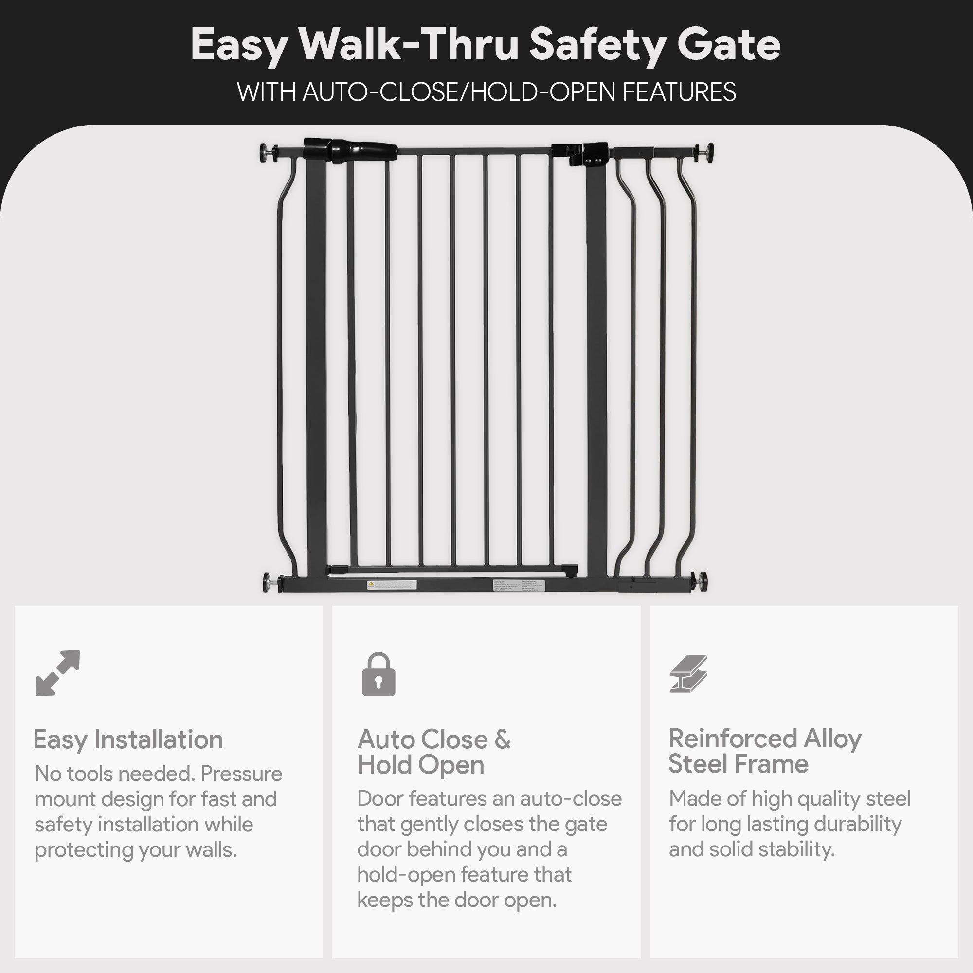 BalanceFrom Walk Thru Safety Gate, Fits 29.1-38.5" Openings, 36” Tall, Graphite - Smart-nests