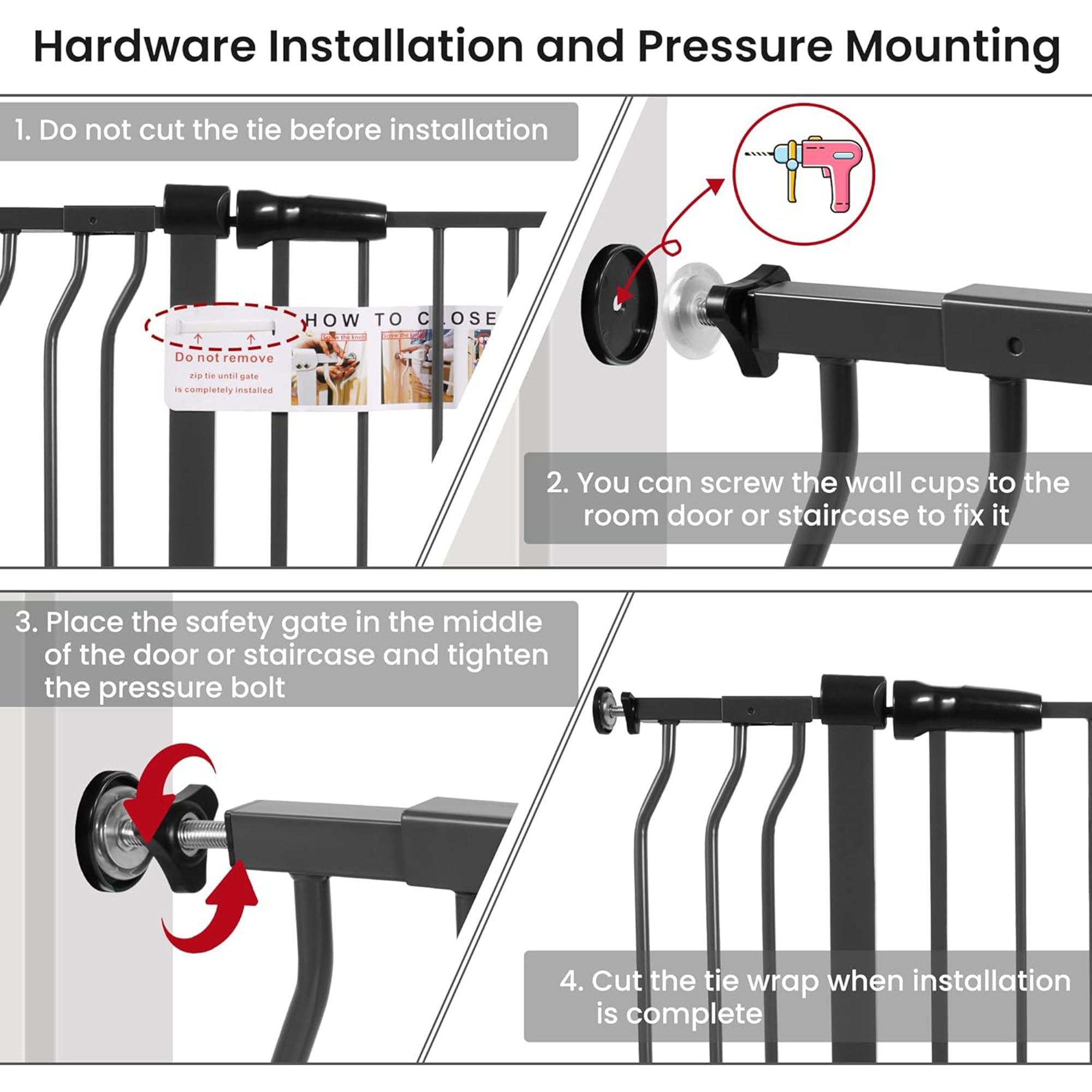 BalanceFrom Walk Thru Safety Gate, Fits 29.1-43.3" Openings, 36” Tall, Graphite - Smart-nests