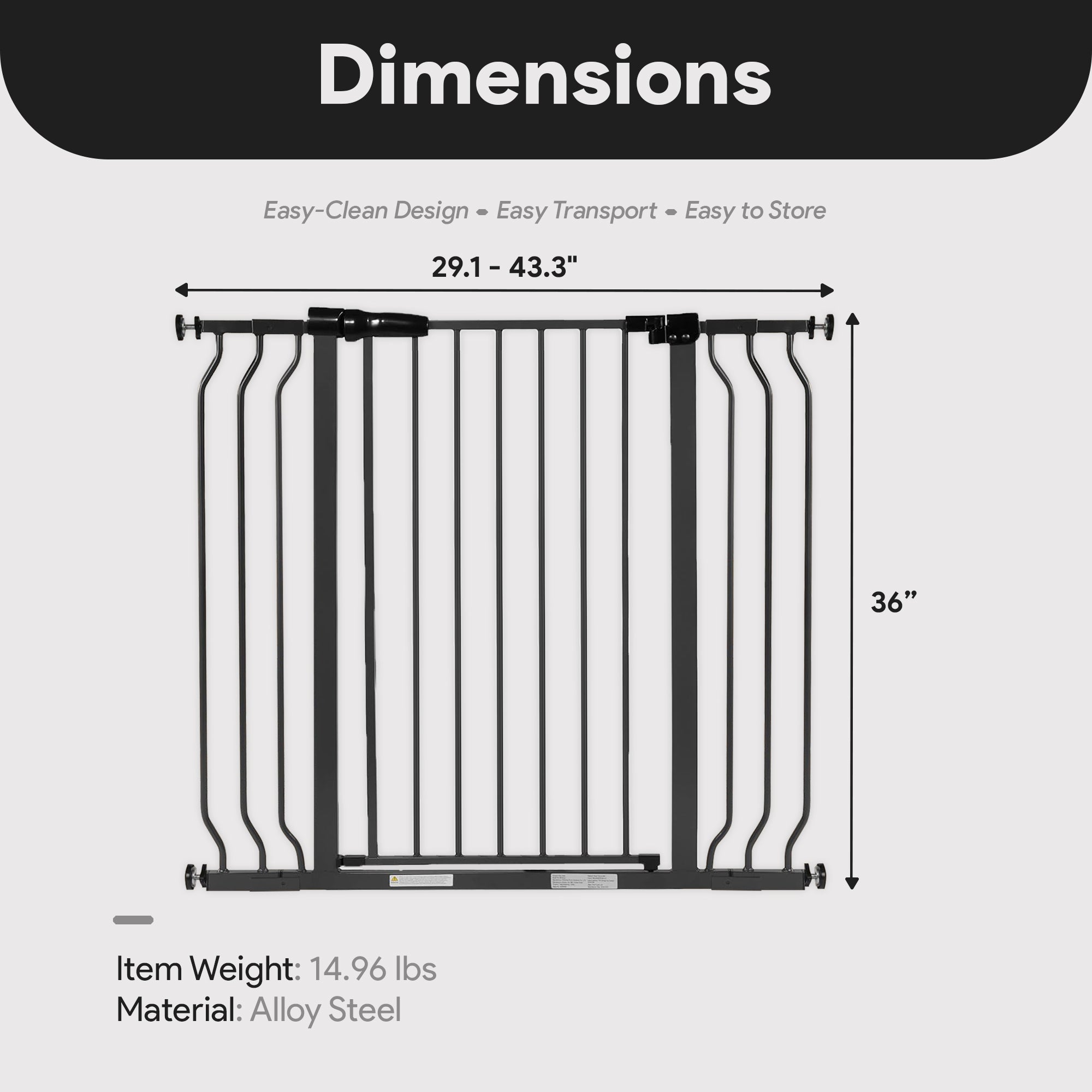 BalanceFrom Walk Thru Safety Gate, Fits 29.1-43.3" Openings, 36” Tall, Graphite - Smart-nests